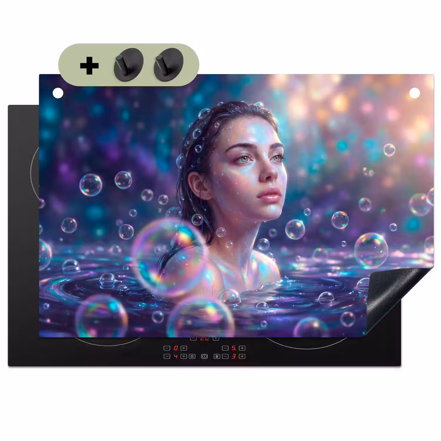 Vrouw - Water - Portret - Kleurrijk - Modern Inductie beschemer met haakjes klein -3d