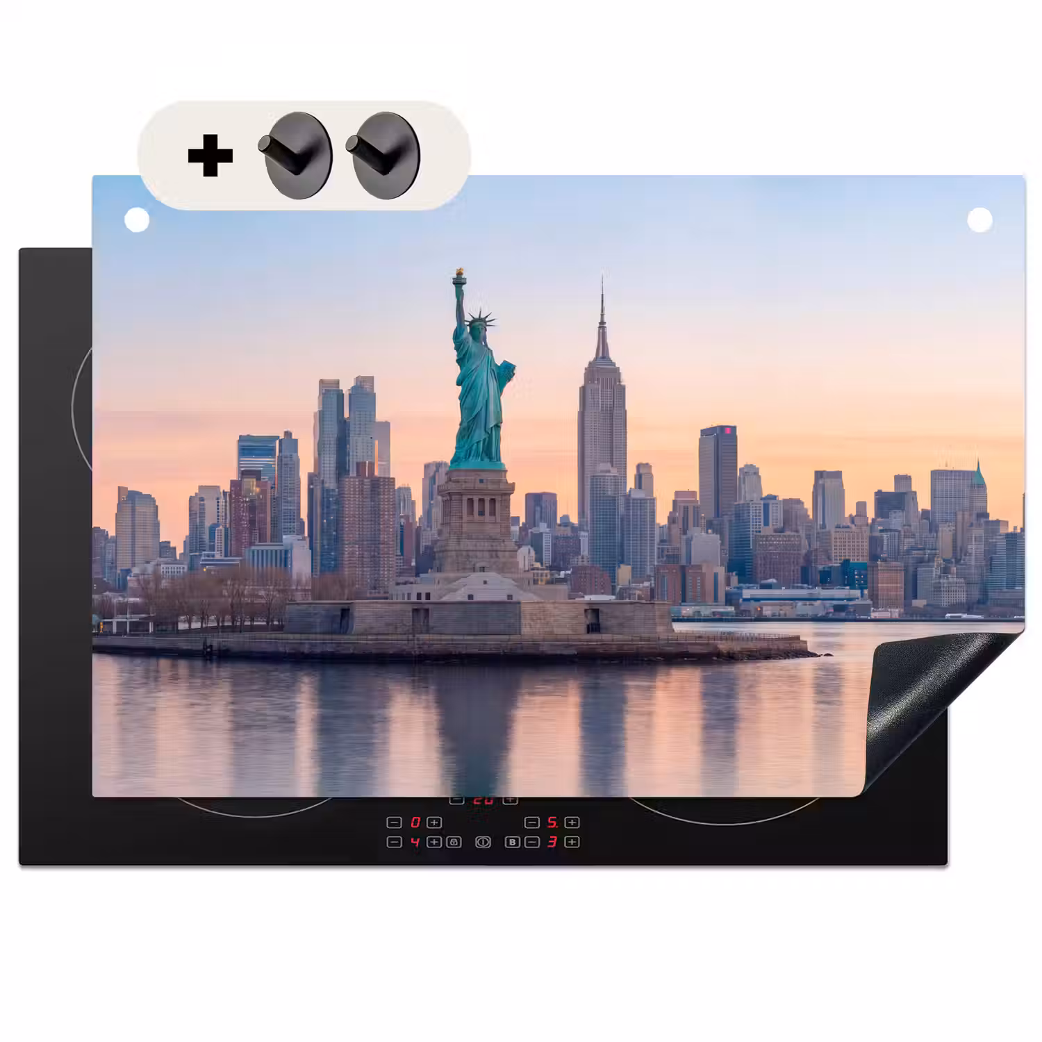 Vrijheidsbeeld - New York - Zonsopgang - Stad - Architectuur Inductie beschemer met haakjes klein -3d