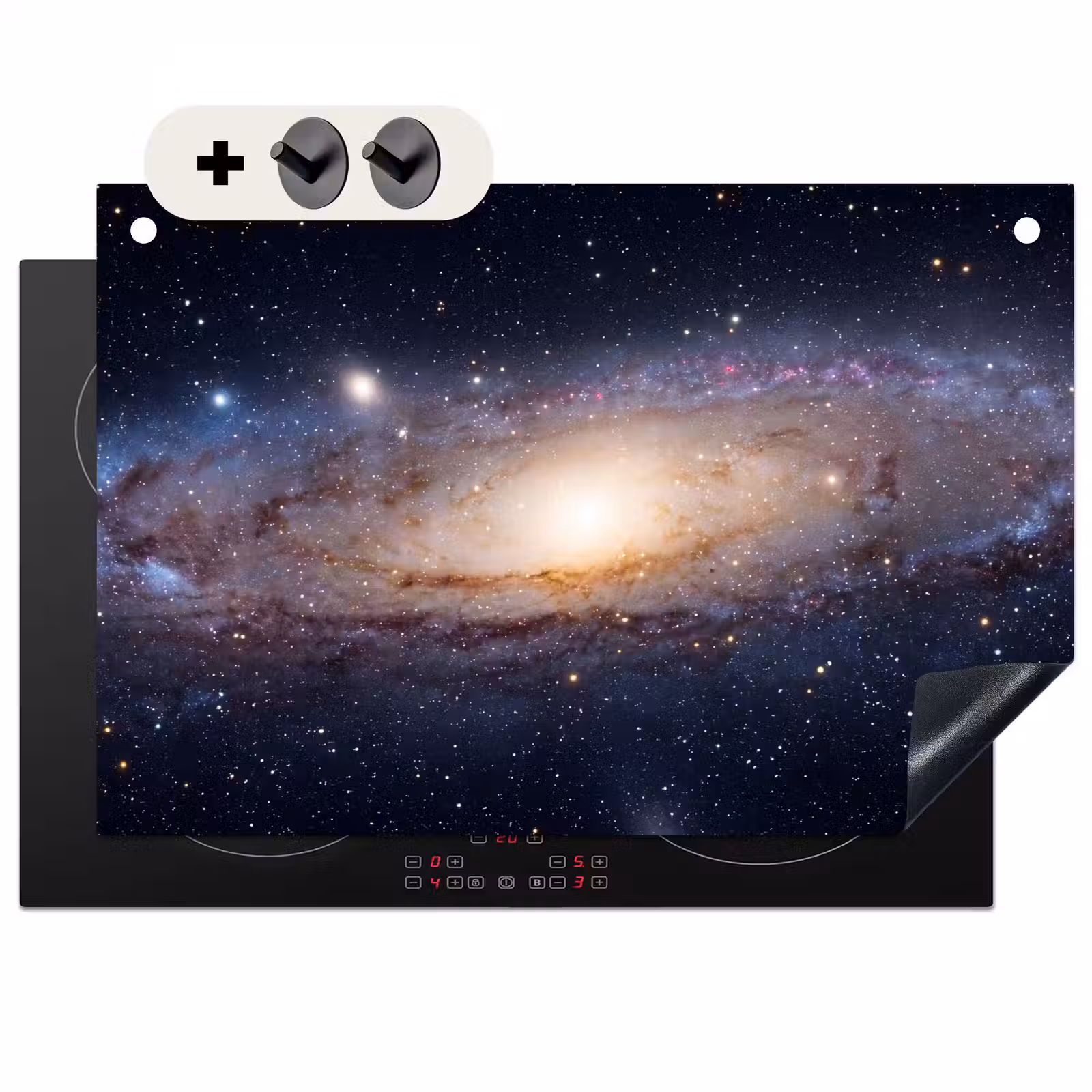 2-in-1 Herdabdeckplatte & Spritzschutz - Galaxie – Weltraum – Kosmos - Sterrenstelsel - Ruimte - Kosmos Inductie beschemer met haakjes klein