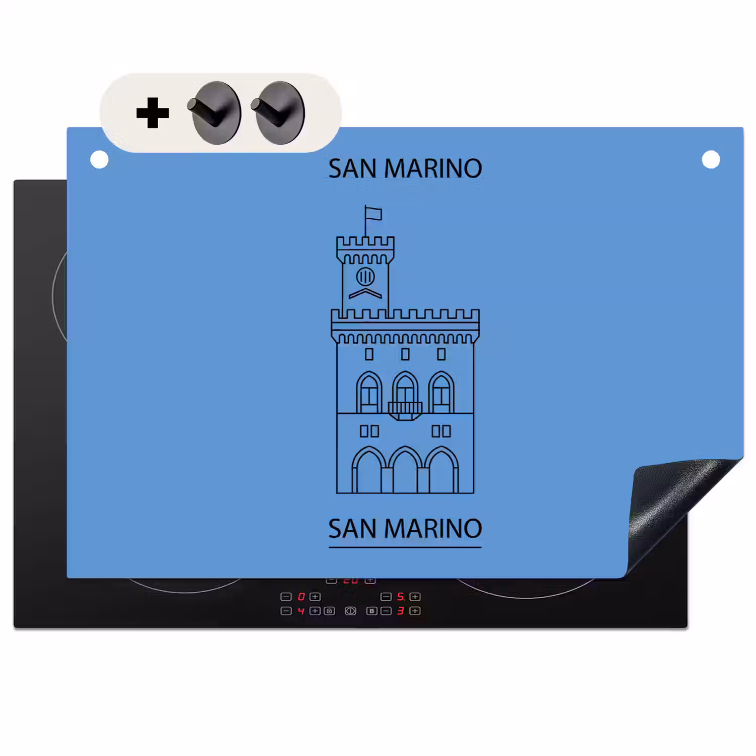 Gebouw - San Marino - Architectuur - Lijntekening - Blauw Inductie beschemer met haakjes klein -3d