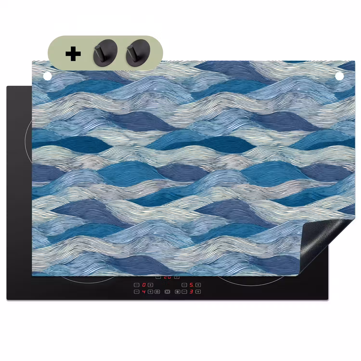 Getekend - Blauw - Wit - Golvend - Streepjes Inductie beschemer met haakjes klein 777 -3d