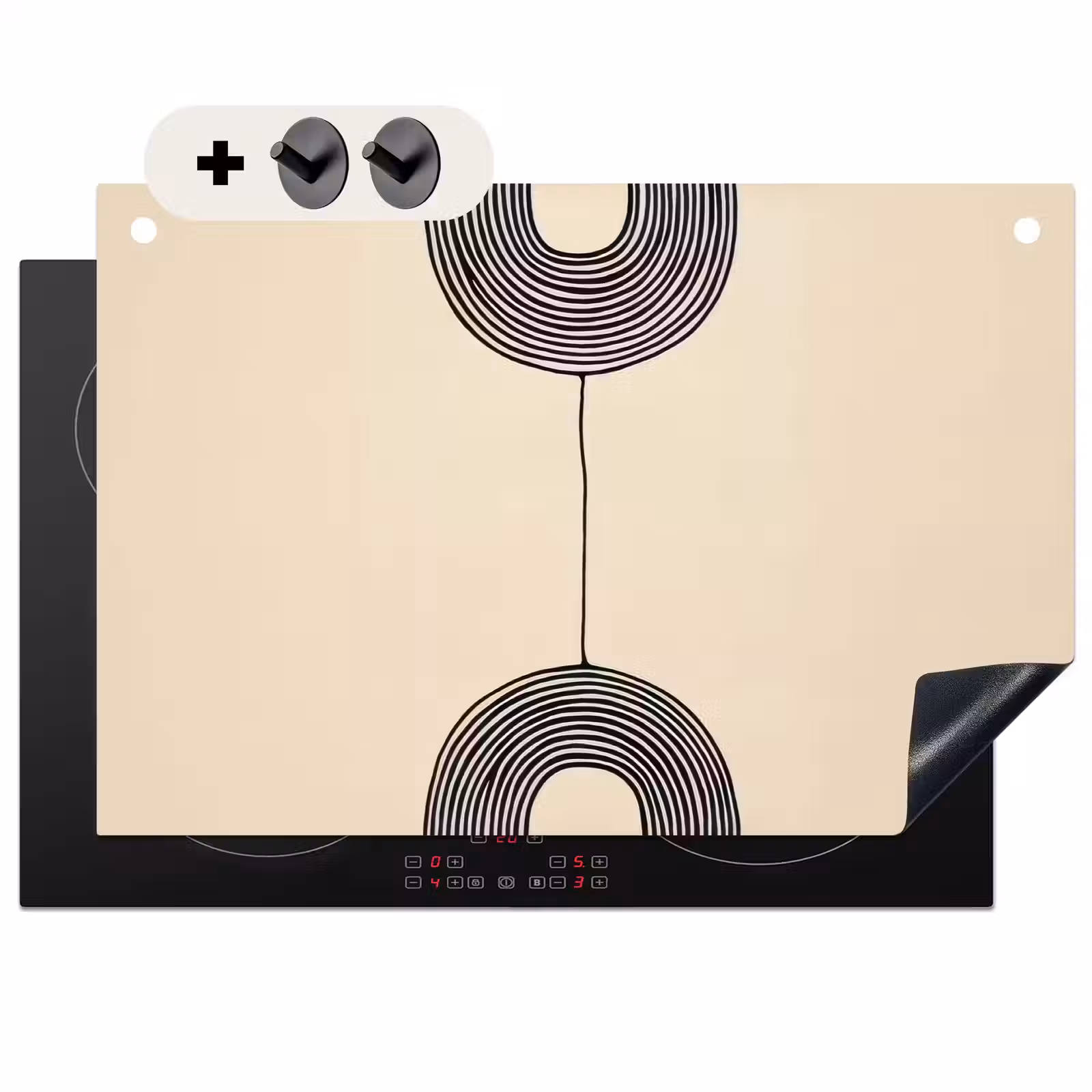 2-in-1 Herdabdeckplatte & Spritzschutz - Geometrische Bögen - Minimalistisch - Symmetrisch - Geometrische bogen - Minimalistisch - Symmetrisch Inductie beschemer met haakjes klein