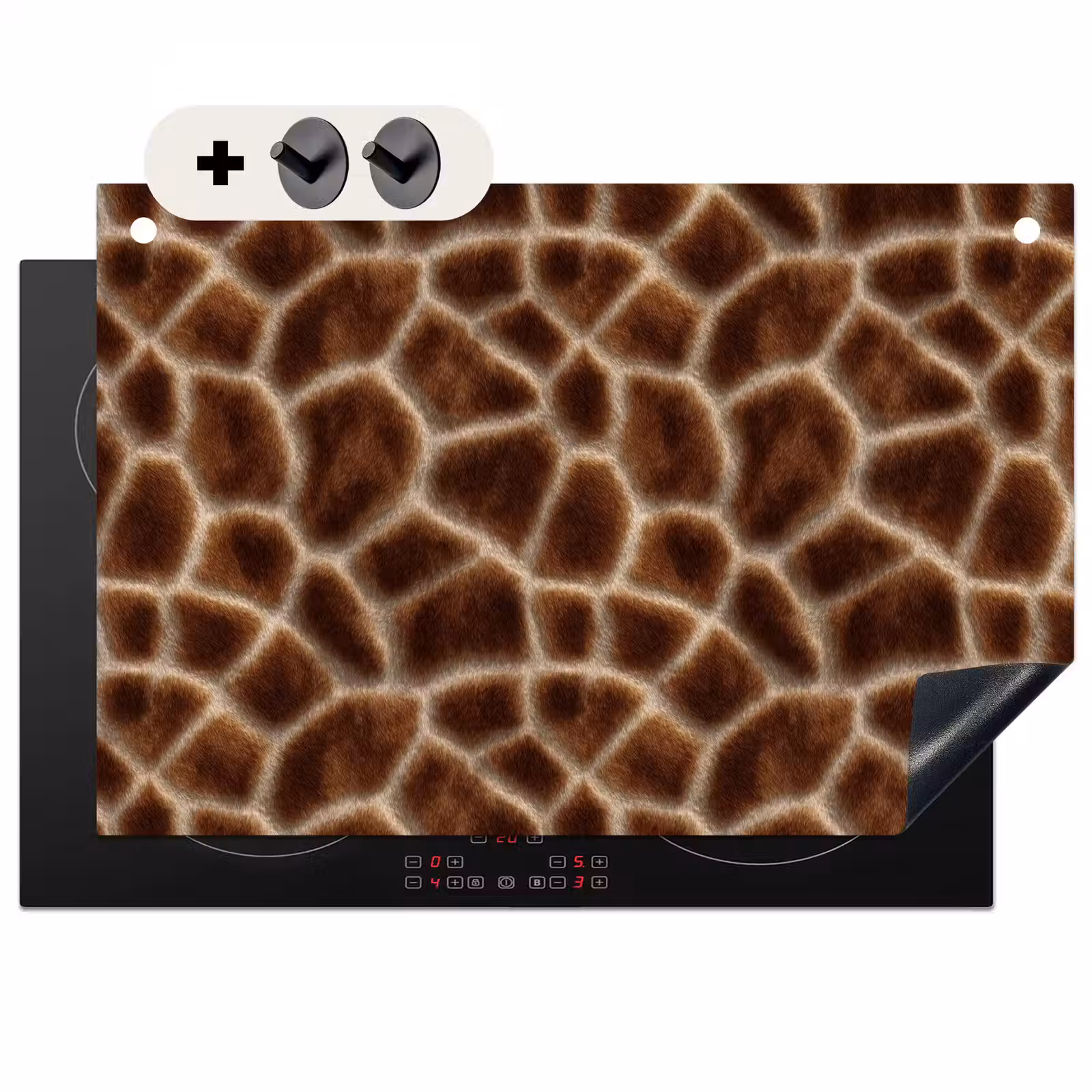 2-in-1 Herdabdeckplatte & Spritzschutz - Giraffe – Braun – Fell - Giraf - Bruin - Vacht Inductie beschemer met haakjes klein 777
