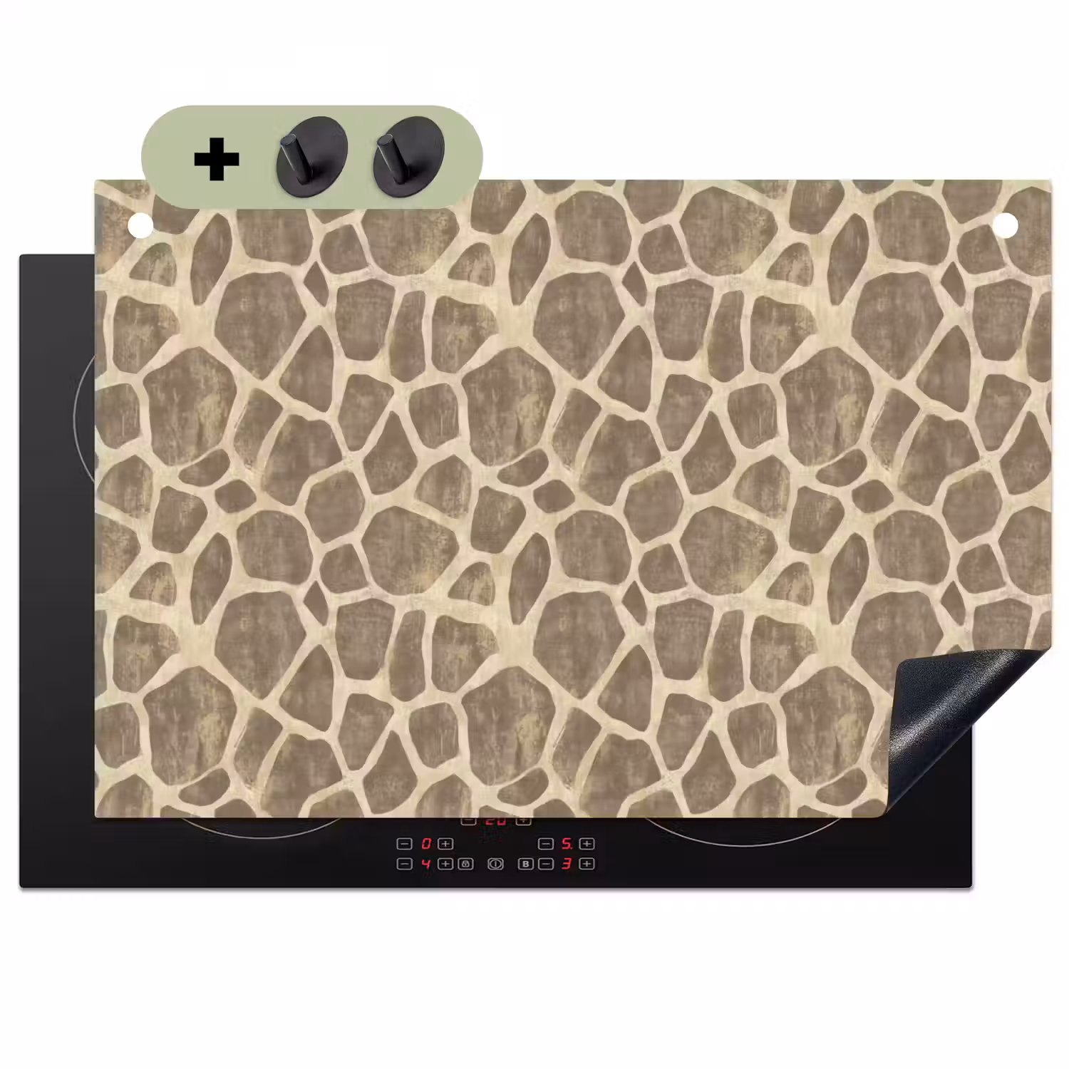 Giraf - Patroon - Beige - Bruin Inductie beschemer met haakjes klein 777 -3d