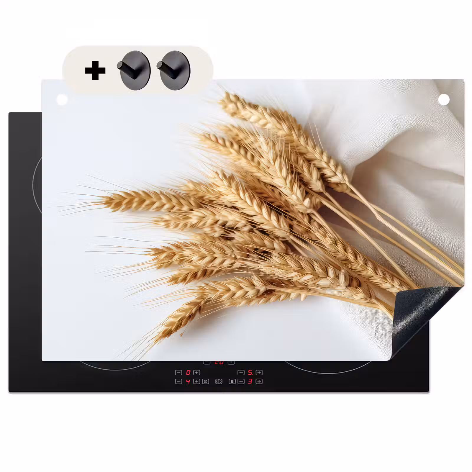 2-in-1 Herdabdeckplatte & Spritzschutz - Gold ernten - Oogstgoud Inductie beschemer met haakjes klein