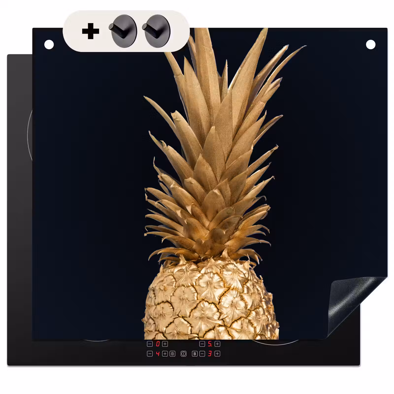 2-in-1 Herdabdeckplatte & Spritzschutz - Goldene Tropenfrucht - Gouden tropische vrucht Inductie beschemer met haakjes middel