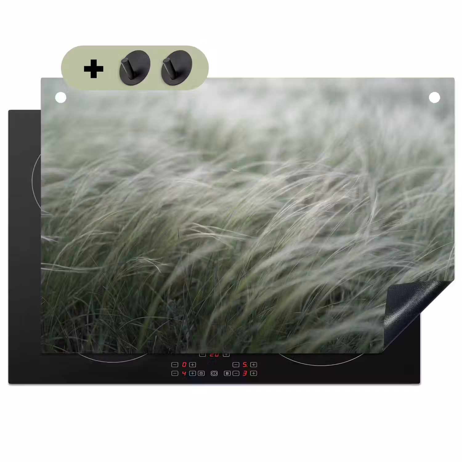 Gras - Wazig - Natuur - Groen - Zacht Inductie beschemer met haakjes klein -3d