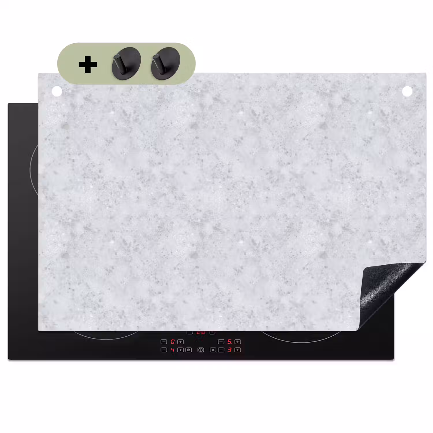 Grijs - Terrazzo-effect - Beton Inductie beschemer met haakjes klein 777 -3d