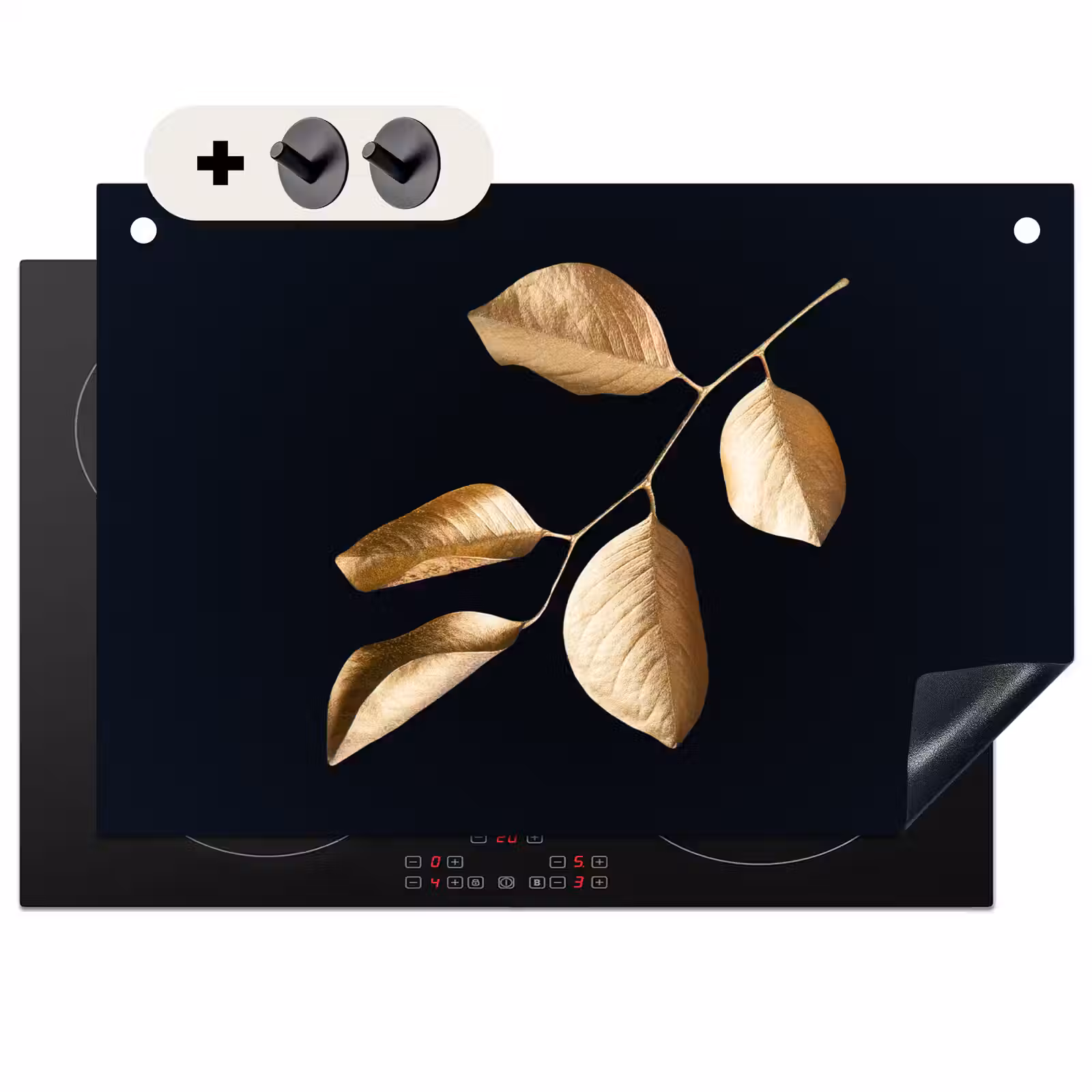 2-in-1 Herdabdeckplatte & Spritzschutz - Herbstgold - Herfstgoud Inductie beschemer met haakjes klein