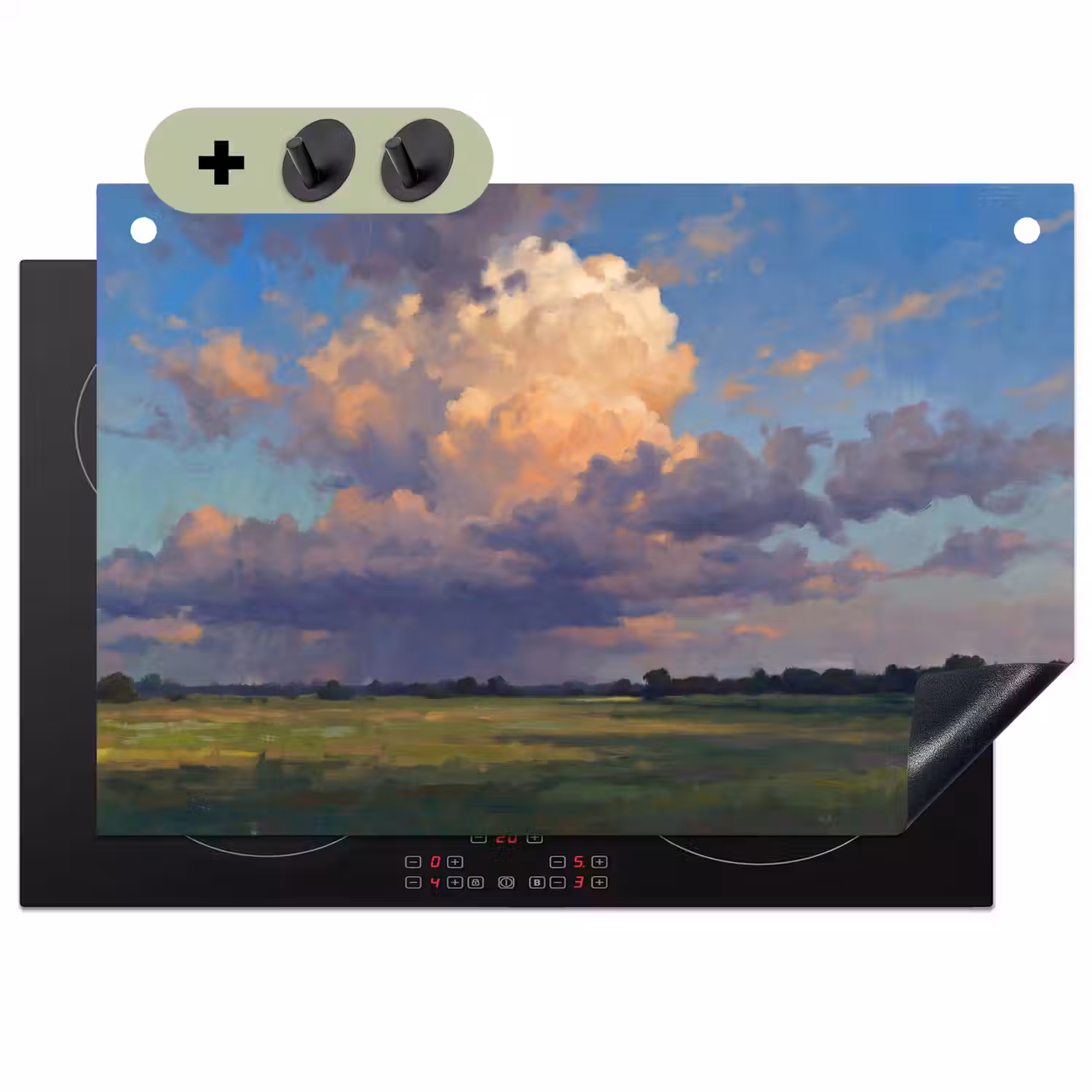 Lucht - Wolken - Landschap - Modern - Oranje Inductie beschemer met haakjes klein -3d