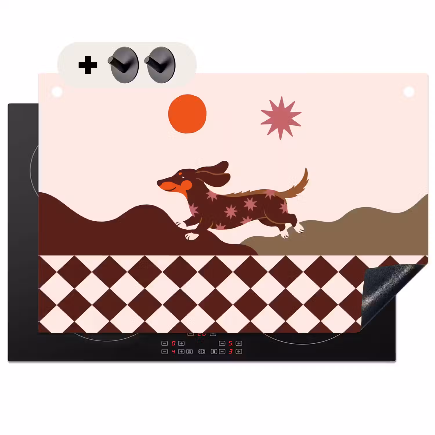 Hond - Abstract - Dieren - Modern - Bruin Inductie beschemer met haakjes klein -3d