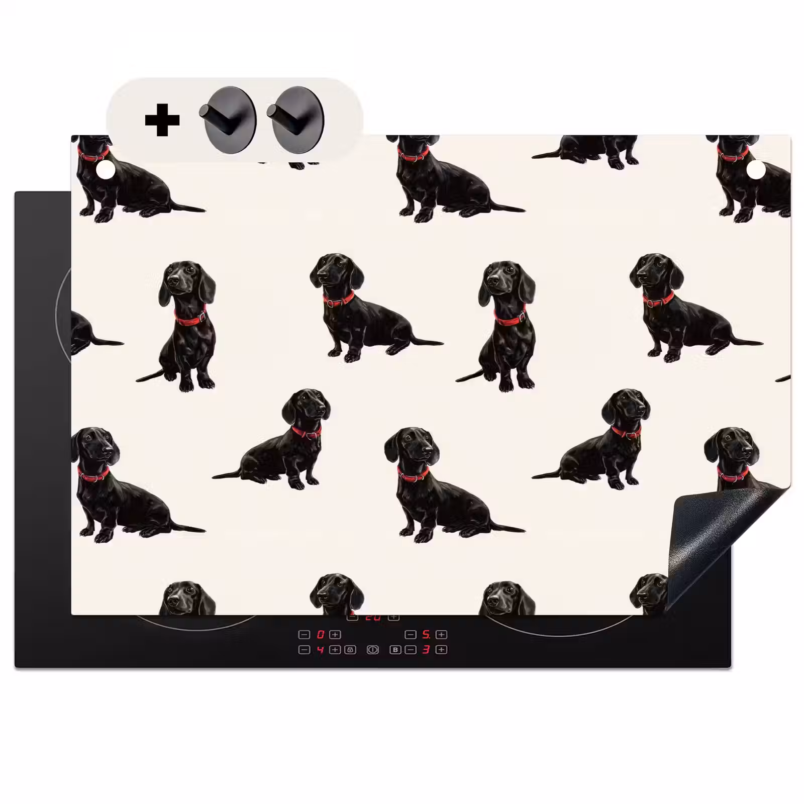 2-in-1 Herdabdeckplatte & Spritzschutz - Hund - Muster - Schwarz - Hond - Patroon - Zwart Inductie beschemer met haakjes klein 777