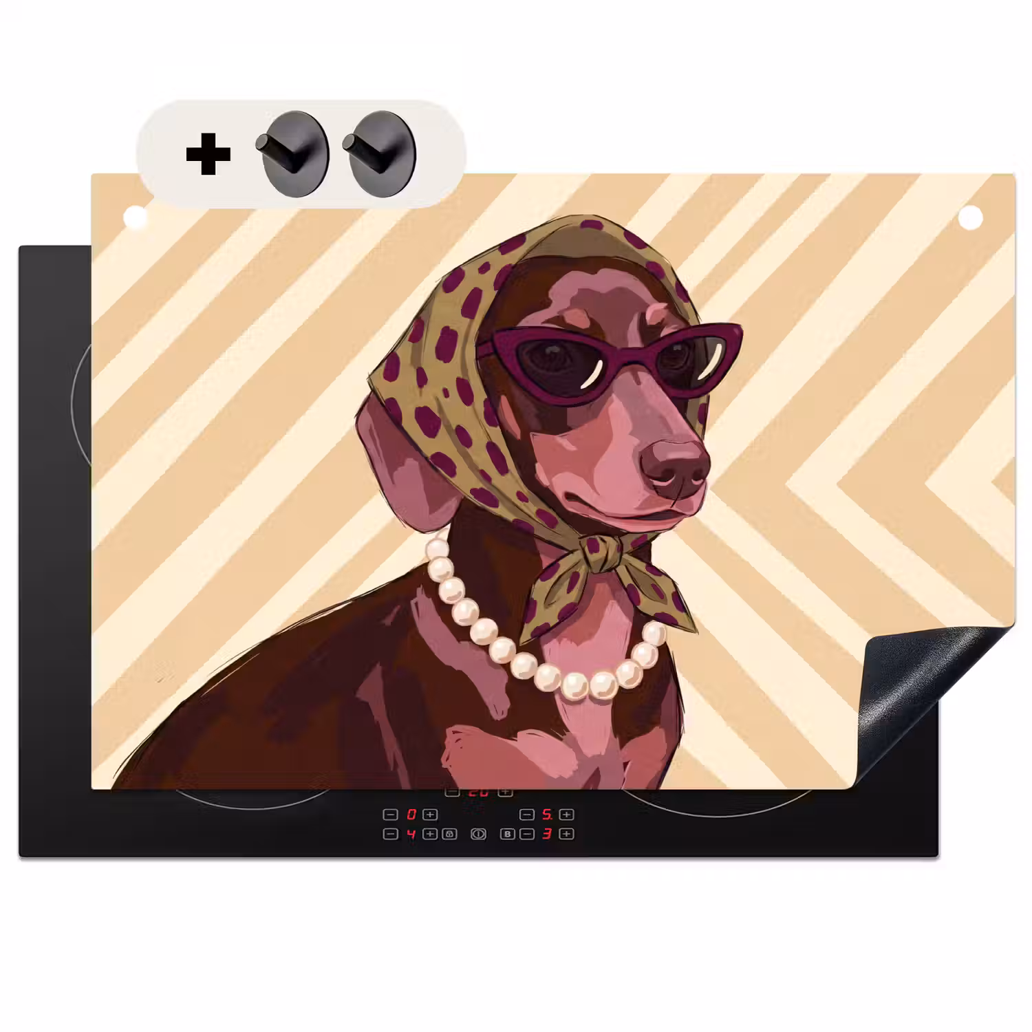 Hond - Zonnebril - Hoofddoek - Dieren - Modern Inductie beschemer met haakjes klein -3d