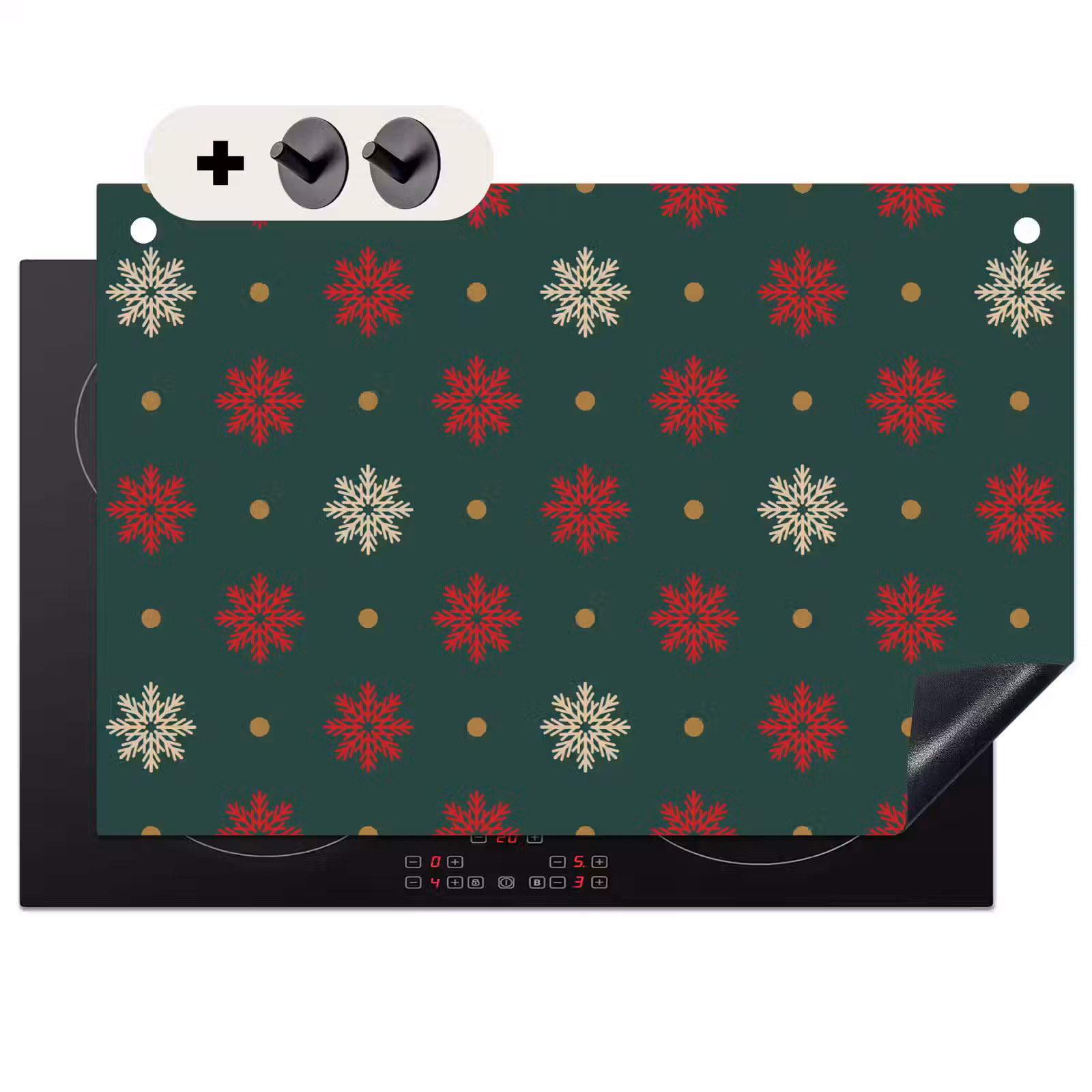 2-in-1 Herdabdeckplatte & Spritzschutz - Illustration - Schneeflocken - Grün - Illustratie - Sneeuwvlokken - Groen Inductie beschemer met haakjes klein 777