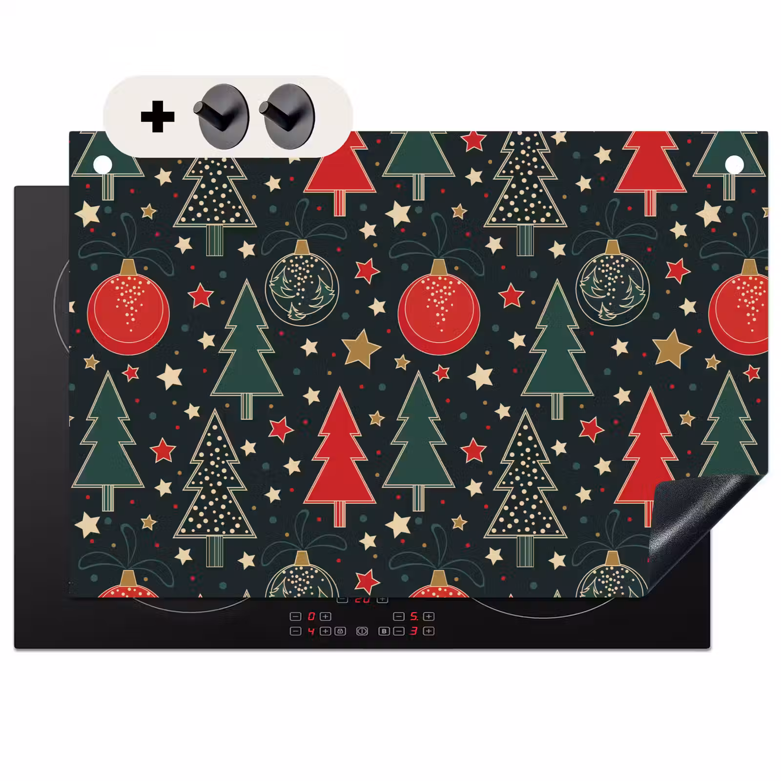 2-in-1 Herdabdeckplatte & Spritzschutz - Illustration - Weihnachten - Sterne - Grün - Illustratie - Kerst - Sterren - Groen Inductie beschemer met haakjes klein 777