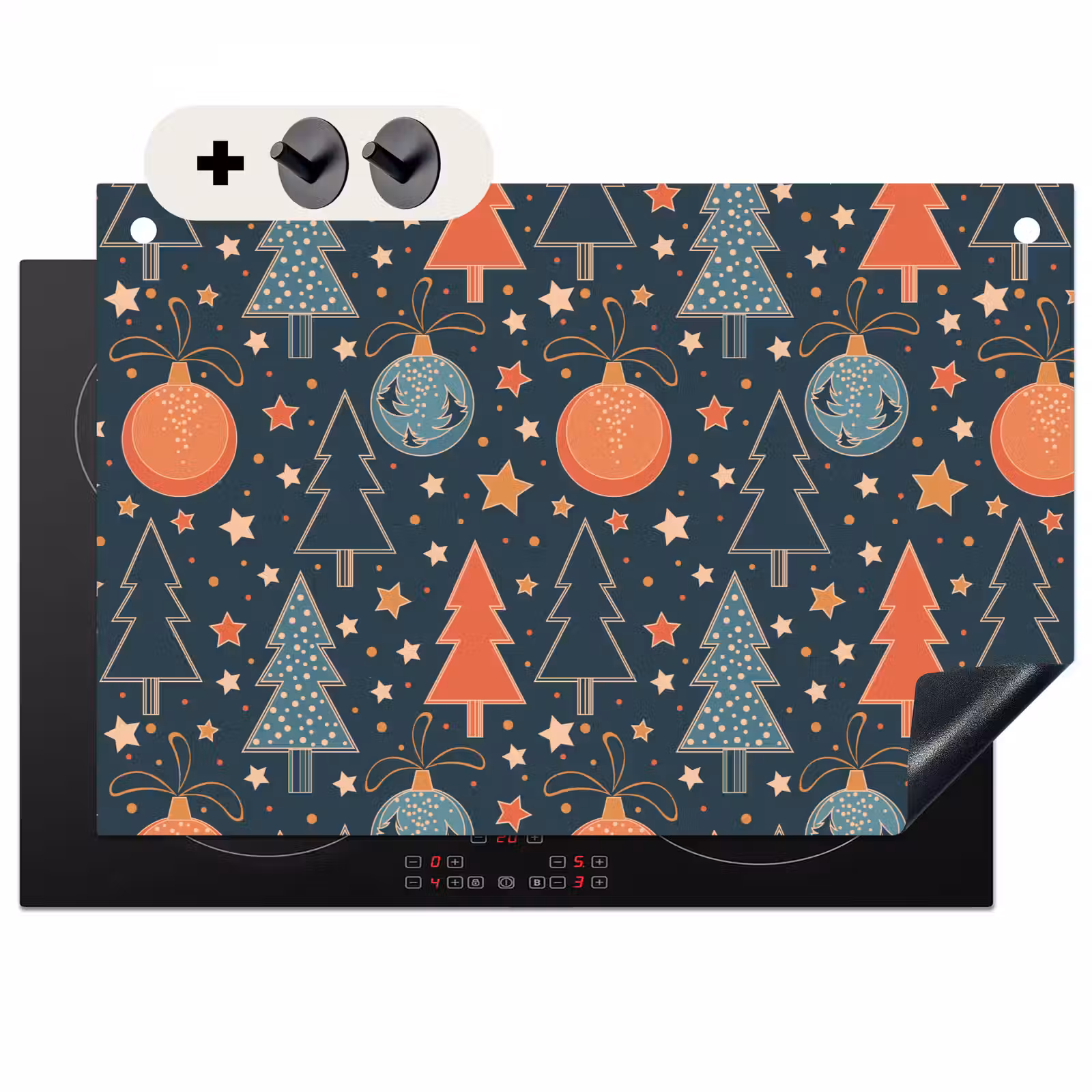 2-in-1 Herdabdeckplatte & Spritzschutz - Illustration - Weihnachten - Symbole - Blau - Illustratie - Kerst - Symbolen - Blauw Inductie beschemer met haakjes klein 777