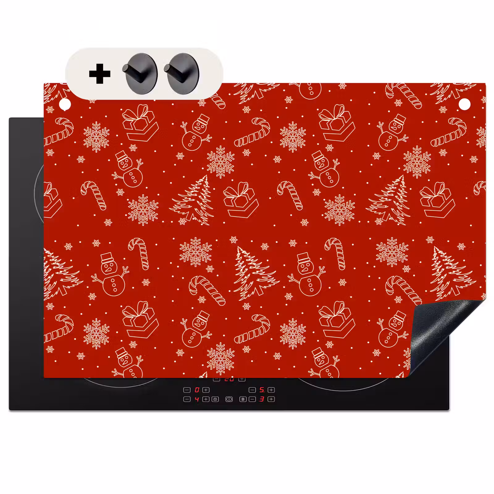 2-in-1 Herdabdeckplatte & Spritzschutz - Illustration - Weihnachtssymbole - Rot - Illustratie - Kerstsymbolen - Rood Inductie beschemer met haakjes klein 777