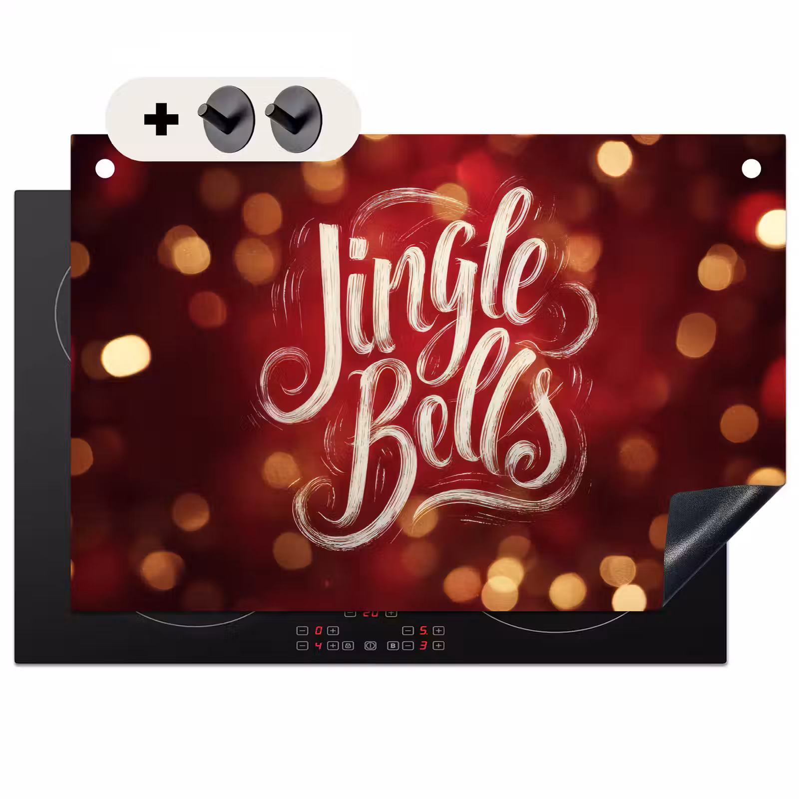 2-in-1 Herdabdeckplatte & Spritzschutz - Jingle - Bells - Weihnachten - Rot - Jingle - Bells - Kerst - Rood Inductie beschemer met haakjes klein