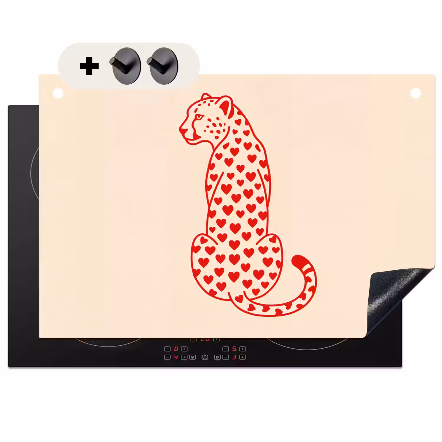 Kat - Harten - Dieren - Modern - Rood Inductie beschemer met haakjes klein -3d