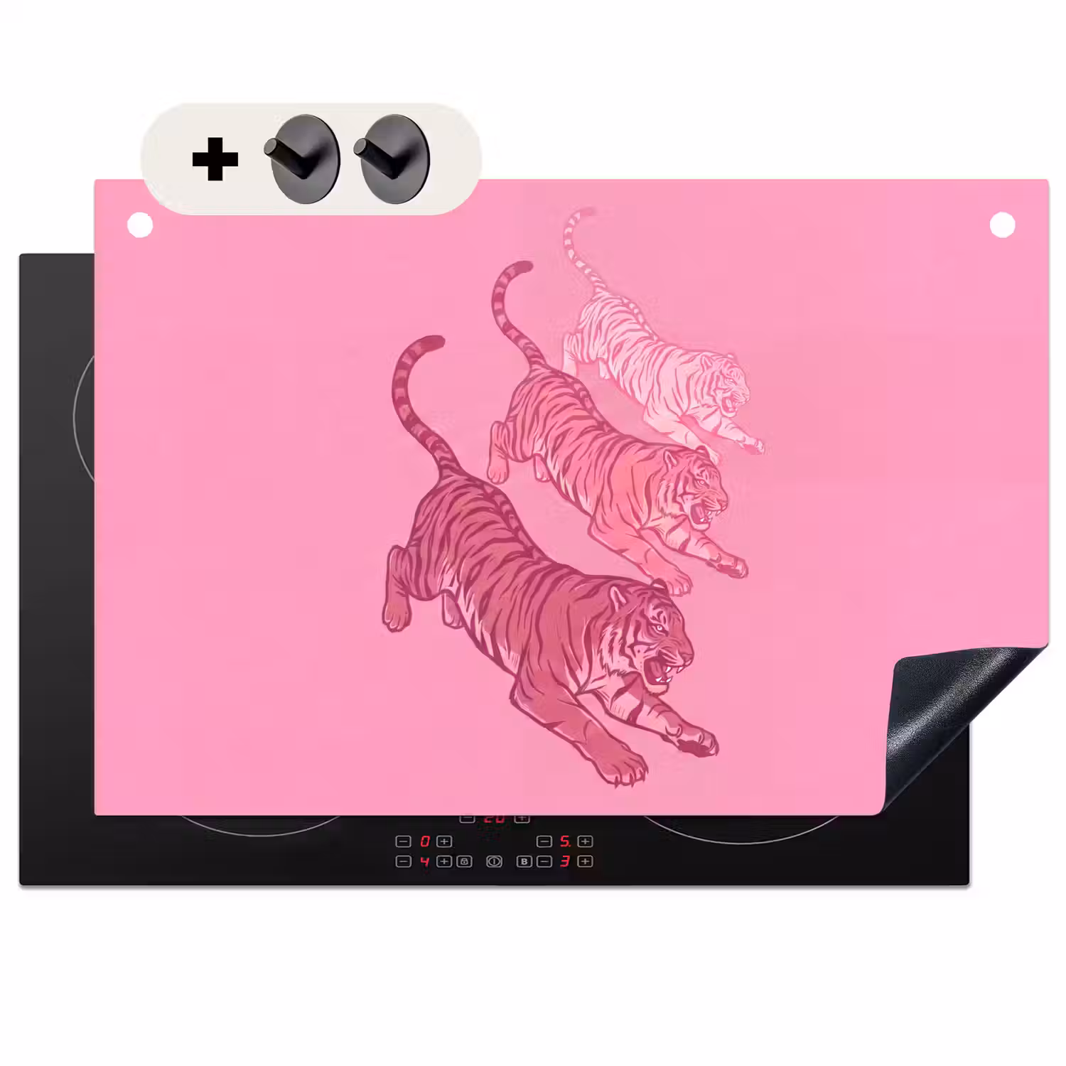 Kat - Springend - Dieren - Roze - Modern Inductie beschemer met haakjes klein -3d
