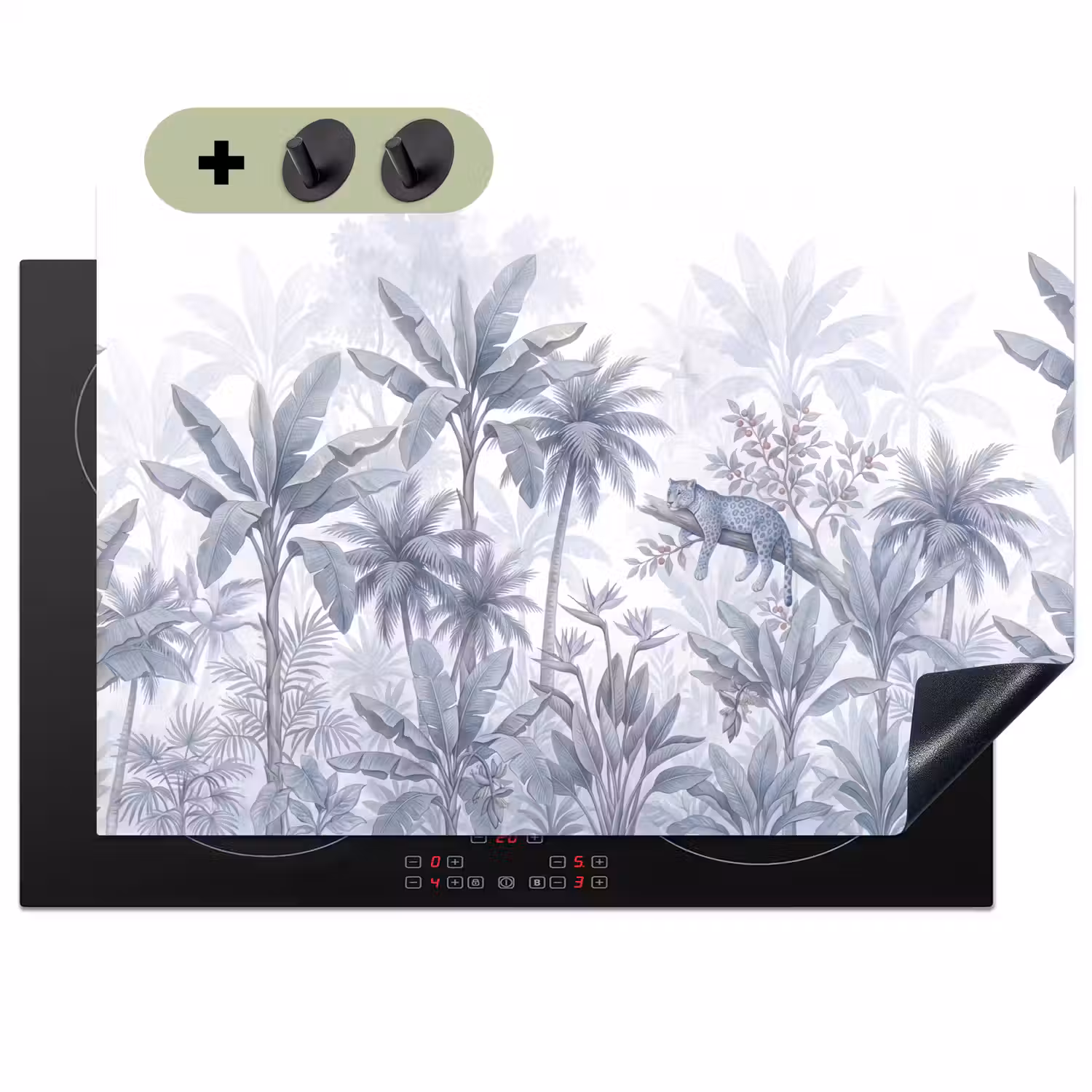 Kat - Tropisch bos - Modern - Grijs Inductie beschemer met haakjes klein -3d