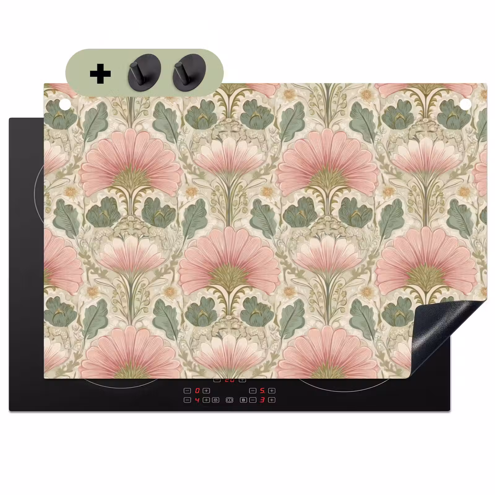 2-in-1 Herdabdeckplatte & Spritzschutz - Klassisch - Muster - Rosa - Klassiek - Patroon - Roze Inductie beschemer met haakjes klein 777