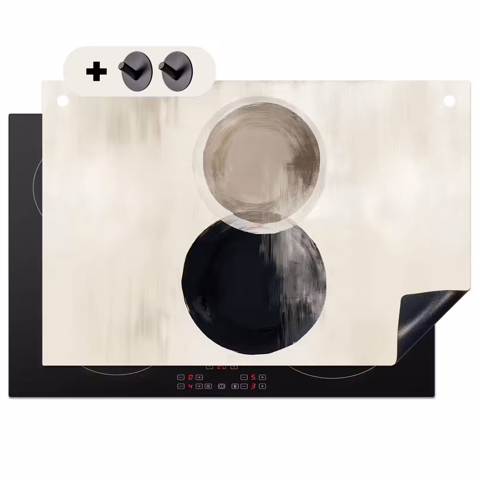 2-in-1 Herdabdeckplatte & Spritzschutz - Kreise - Form - Beige - Abstrakt - Cirkels - Vorm - Beige - Abstract Inductie beschemer met haakjes klein