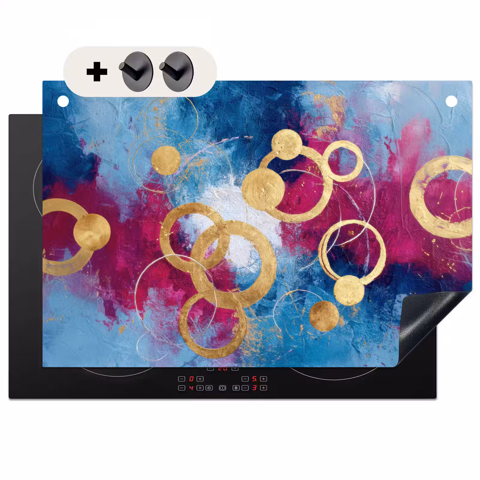 2-in-1 Herdabdeckplatte & Spritzschutz - Kreise - Gold - Abstrakt - Cirkels - Goud - Abstract Inductie beschemer met haakjes klein
