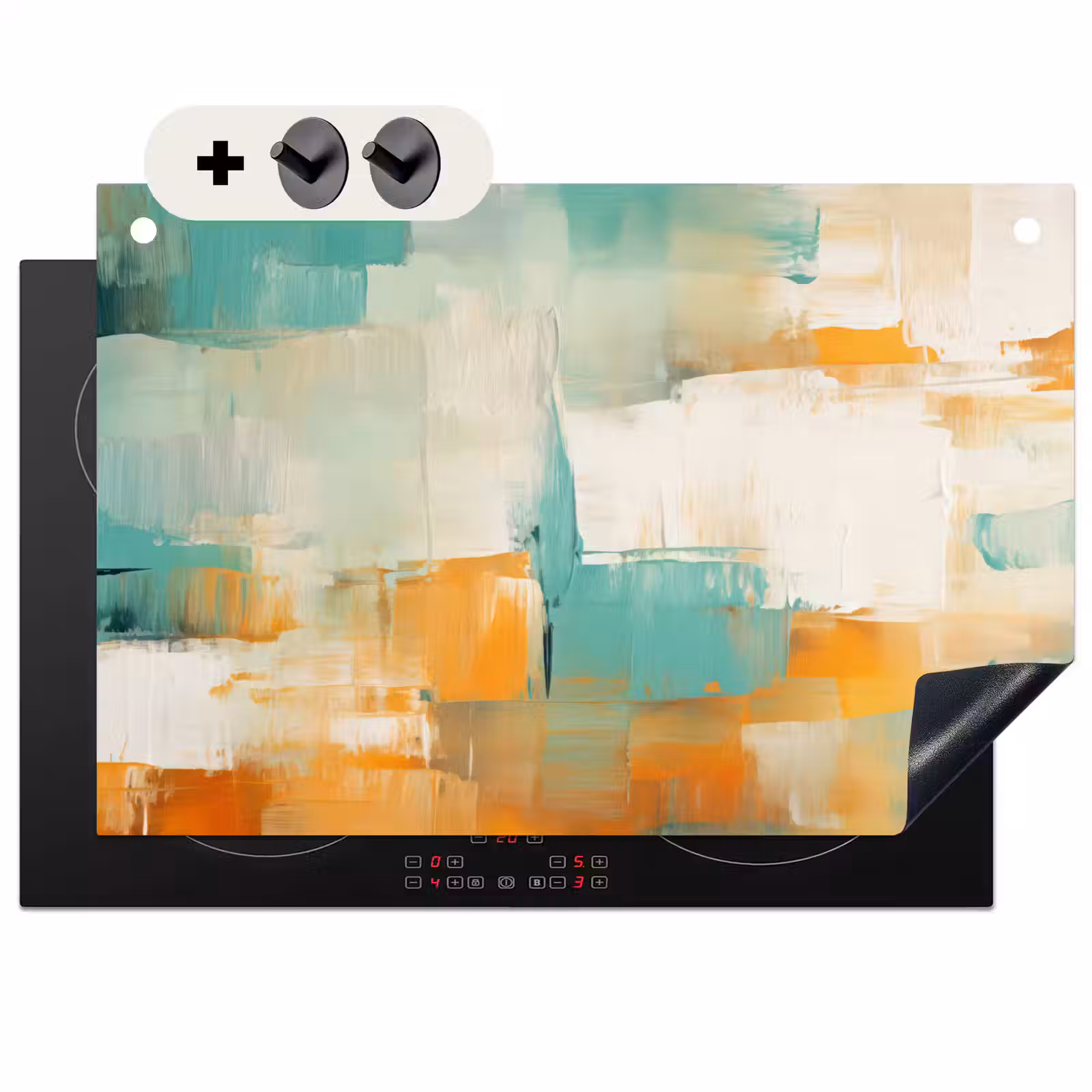 2-in-1 Herdabdeckplatte & Spritzschutz - Kunst - Abstrakt - Blau - Weiß — 1
