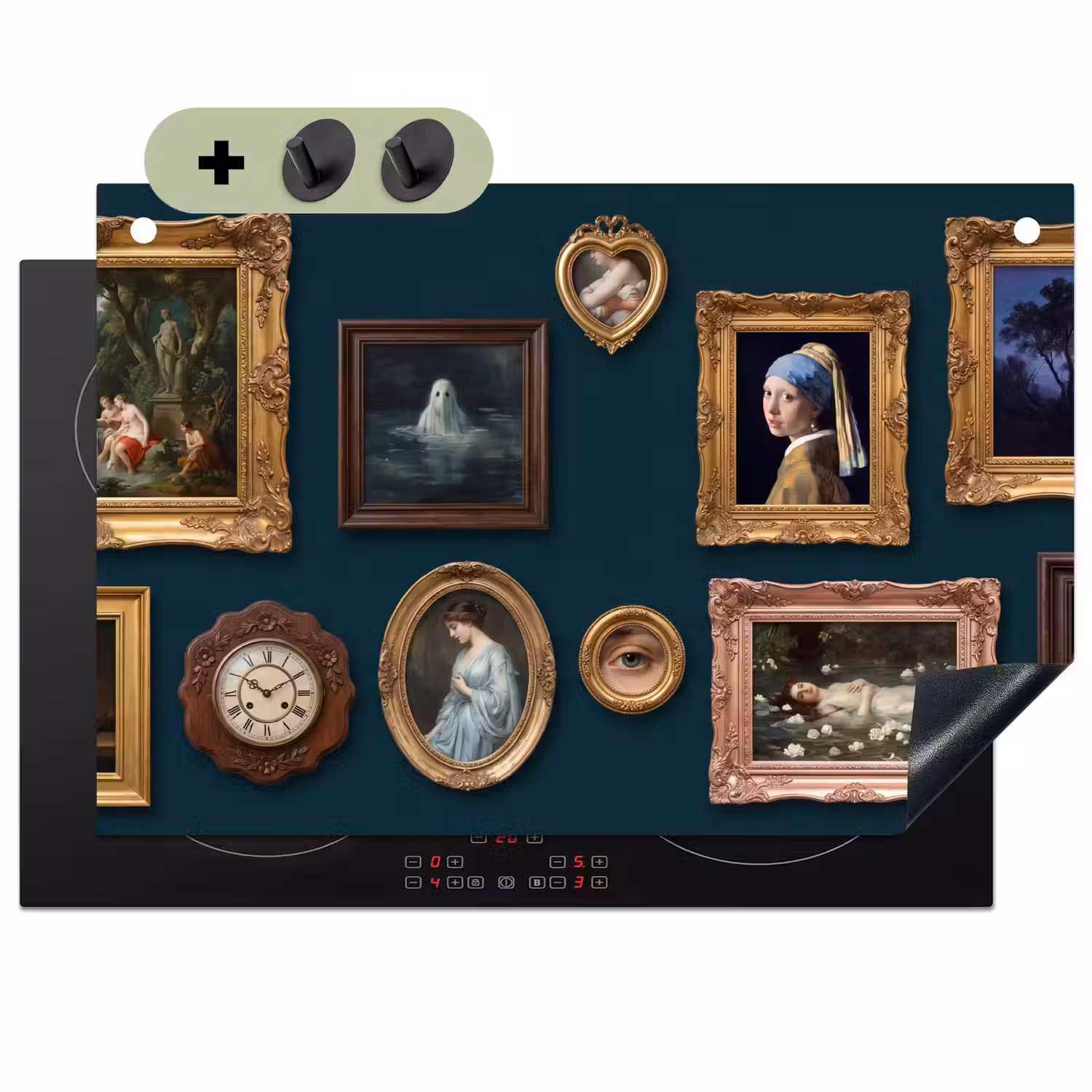 Kunst - Schilderijen - Decoratie - Klassiek - Groen Inductie beschemer met haakjes klein -3d