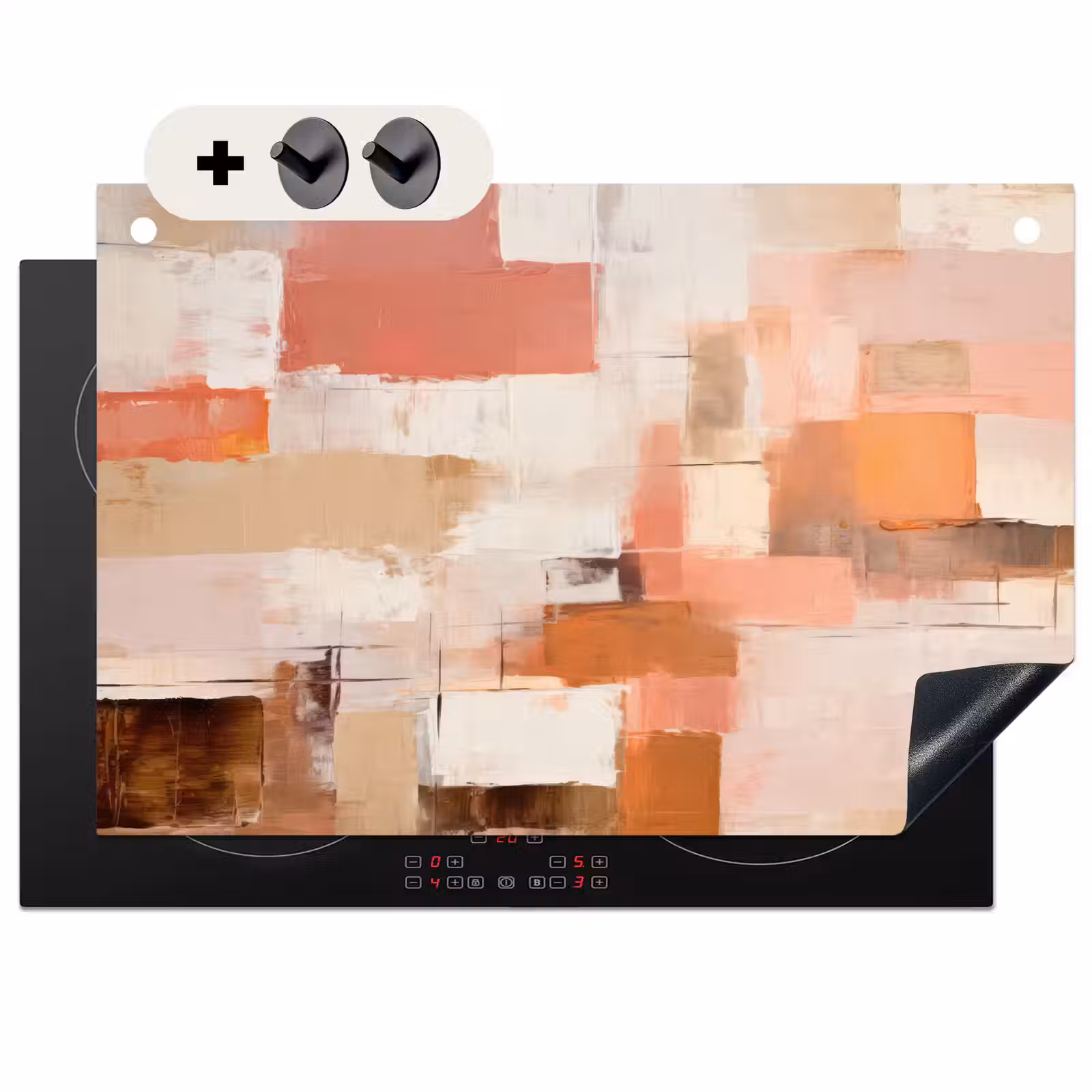 2-in-1 Herdabdeckplatte & Spritzschutz - Kunst - Rosa - Abstrakt - Kunst - Roze - Abstract Inductie beschemer met haakjes klein