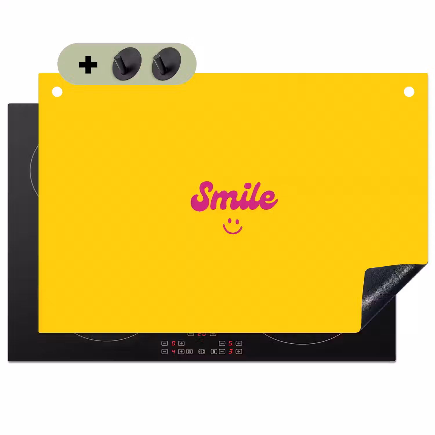 Smile - Geel - Roze Inductie beschemer met haakjes klein -3d