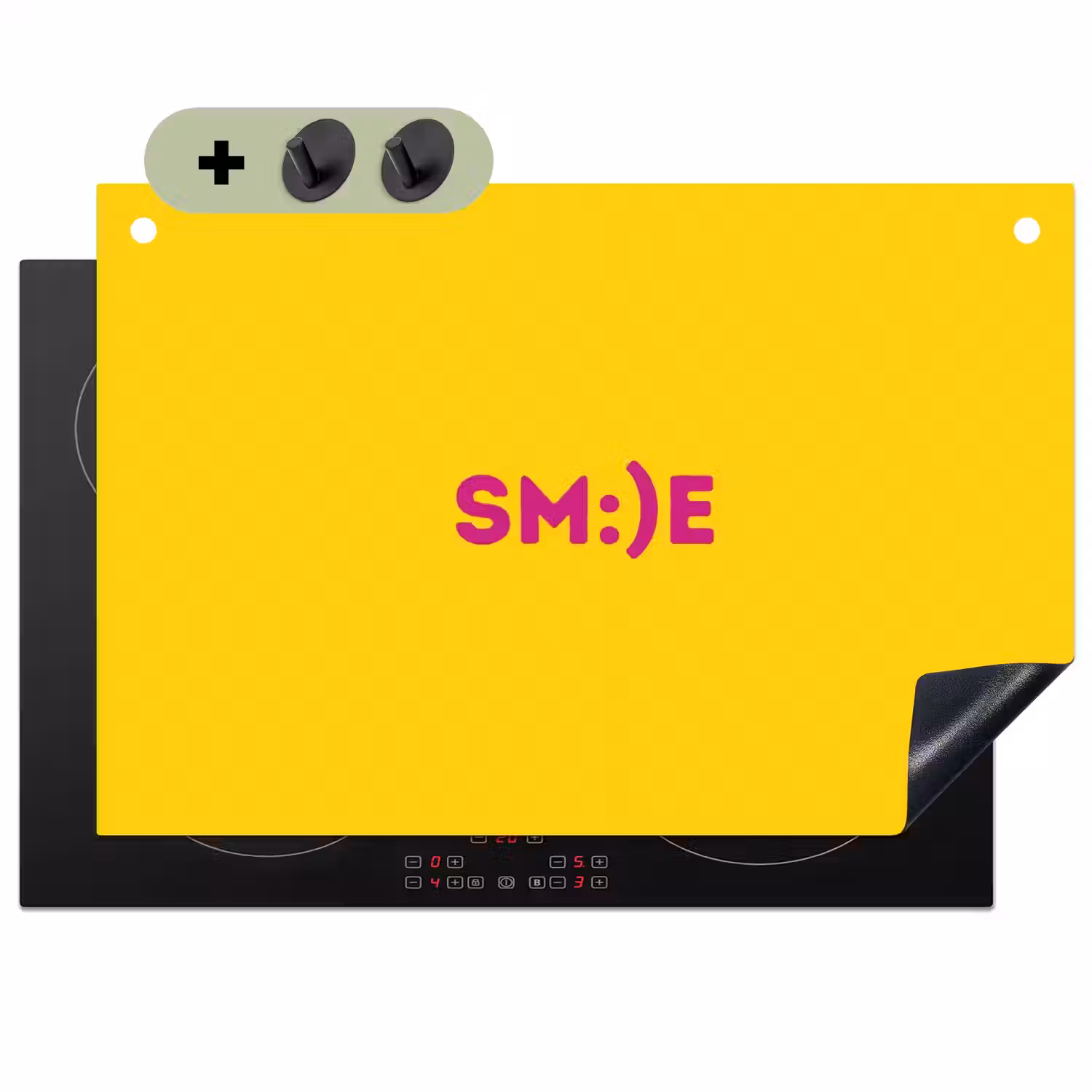 Smile - Roze - Geel Inductie beschemer met haakjes klein -3d