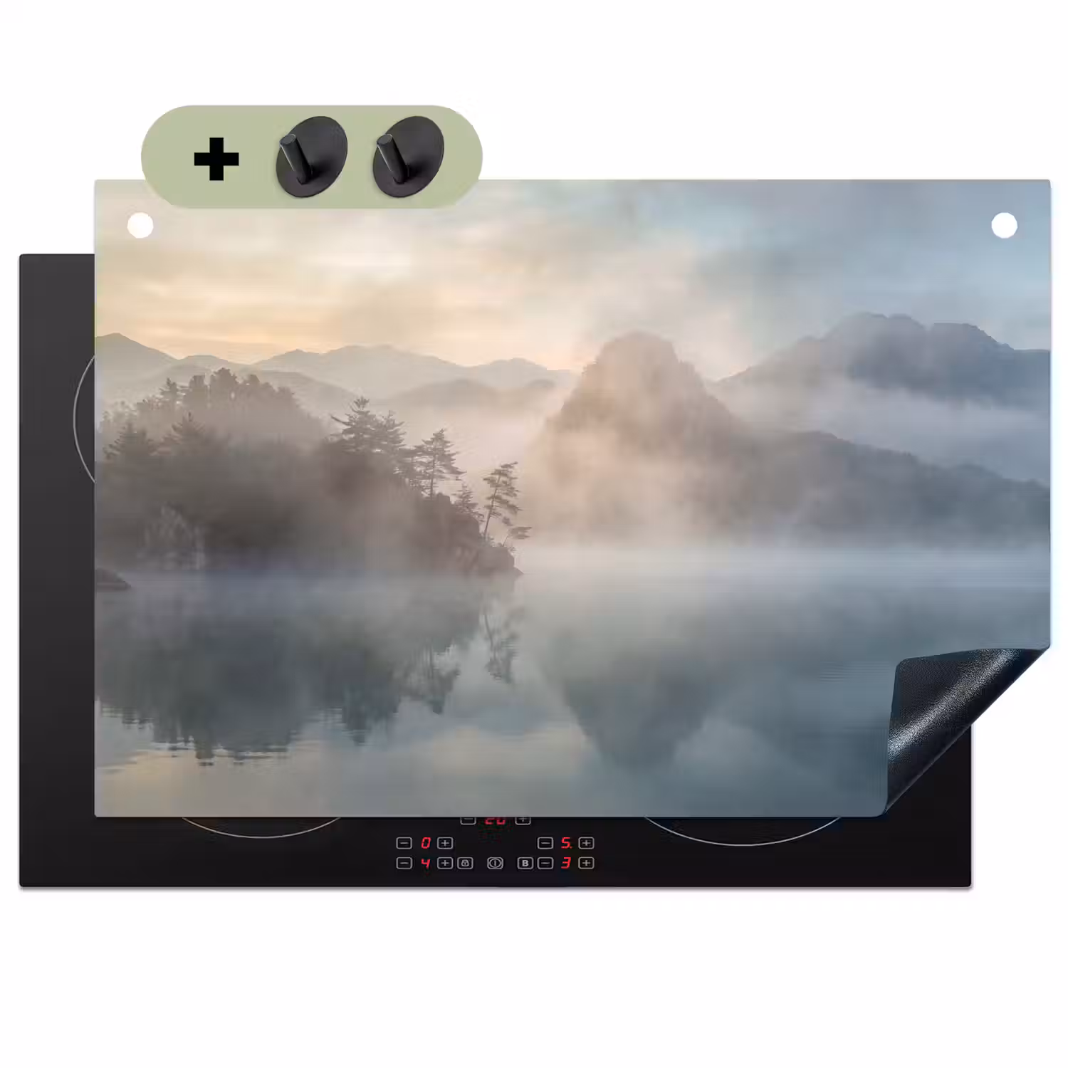 Landschap - Bergen - Mist - Water - Natuur Inductie beschemer met haakjes klein -3d
