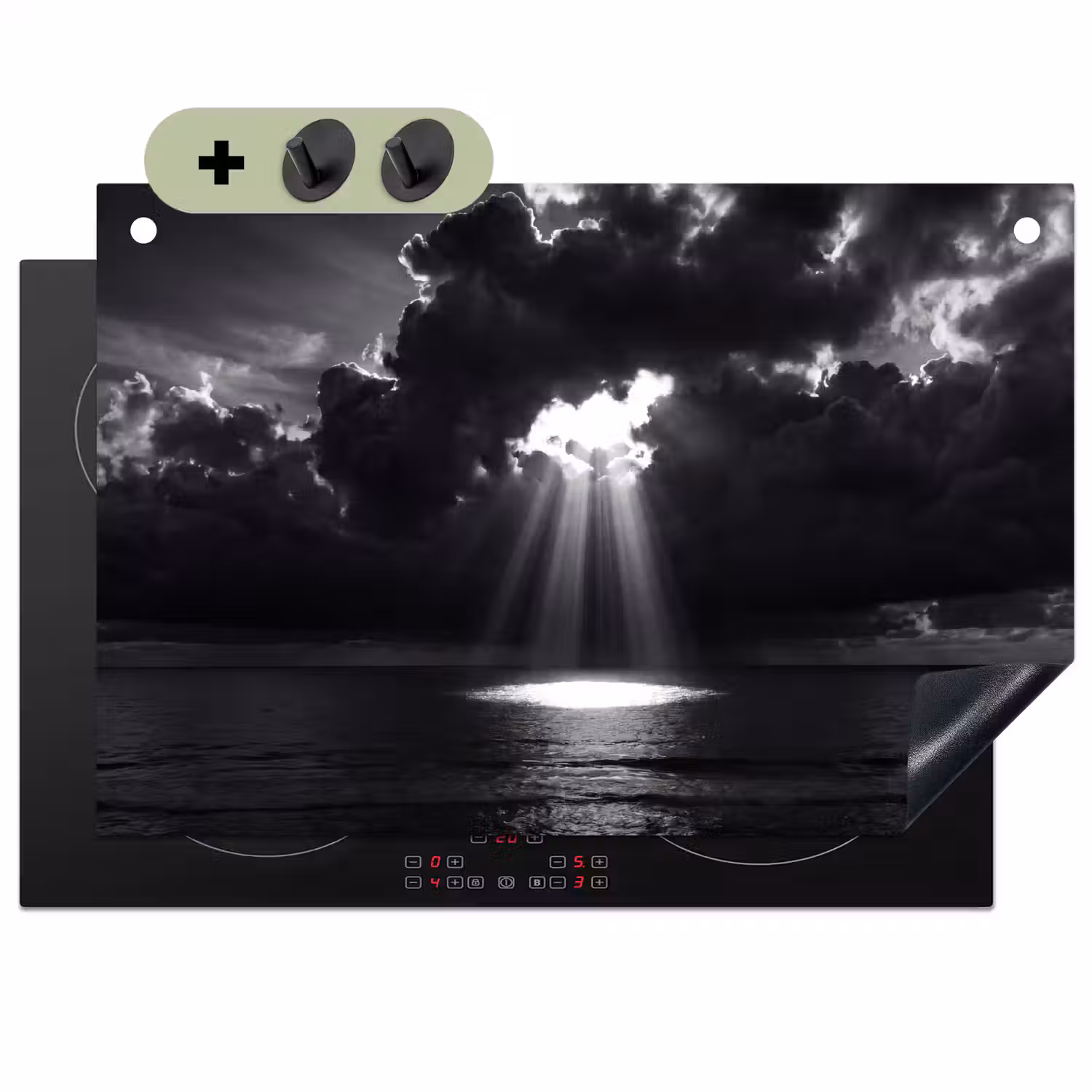 Licht - Wolken - Zee - Zwart-wit - Natuur Inductie beschemer met haakjes klein -3d