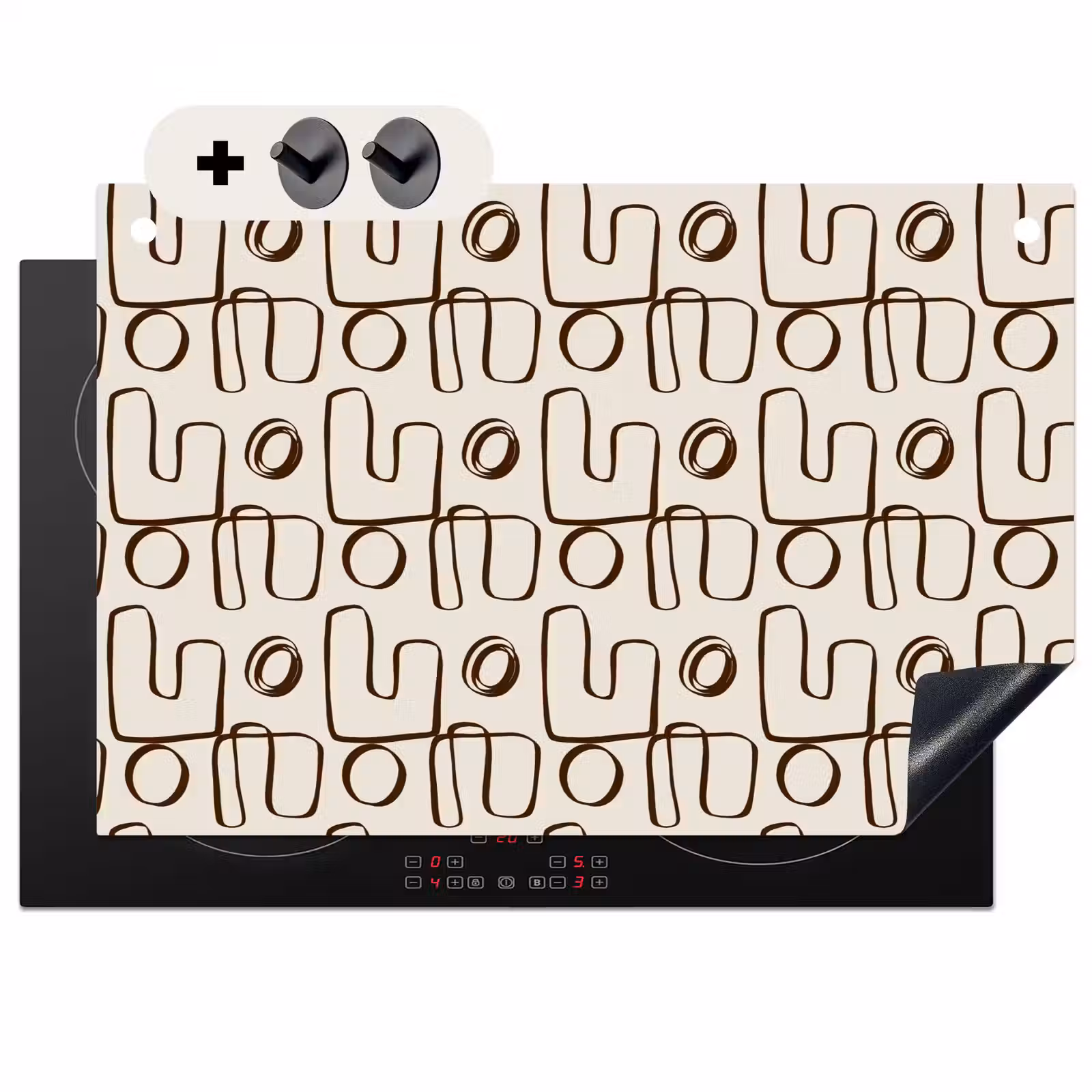 2-in-1 Herdabdeckplatte & Spritzschutz - Linien - Beige - Muster - Dunkelbraun - Lijnen - Beige - Patroon - Donkerbruin Inductie beschemer met haakjes klein 777
