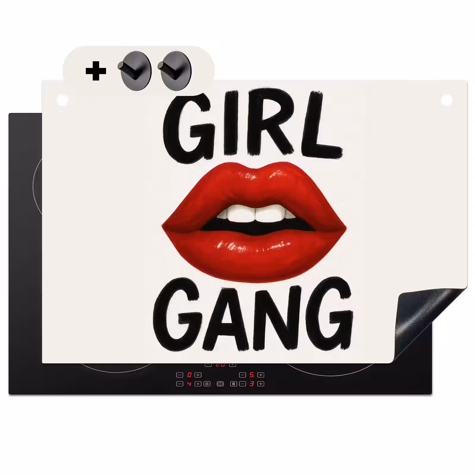 2-in-1 Herdabdeckplatte & Spritzschutz - Lippe - Mädchen - Rot - Buchstaben - Lip - Girl - Rood - Letters Inductie beschemer met haakjes klein