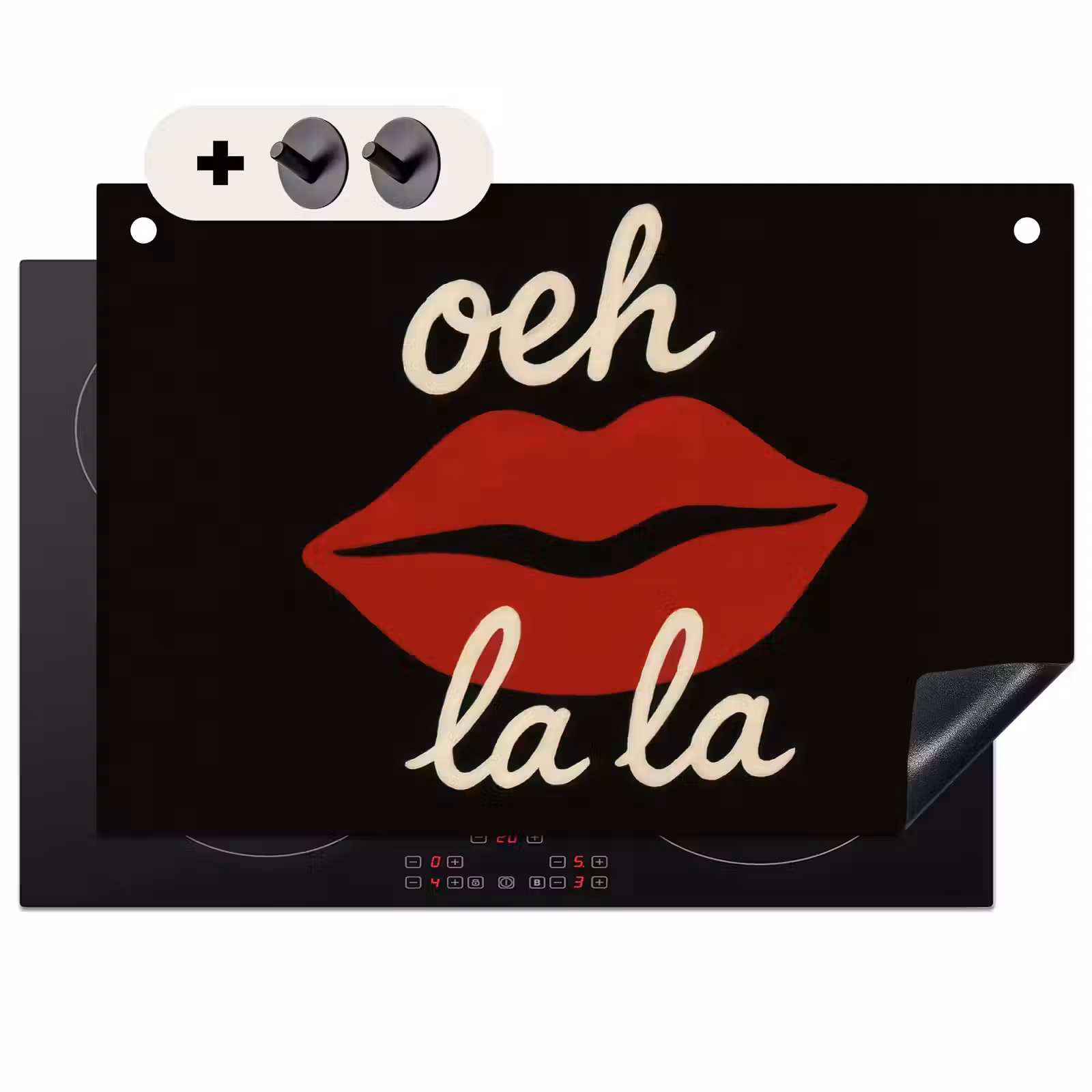 2-in-1 Herdabdeckplatte & Spritzschutz - Lippen - Rot - Zitat - Lip - Rood - Quote Inductie beschemer met haakjes klein
