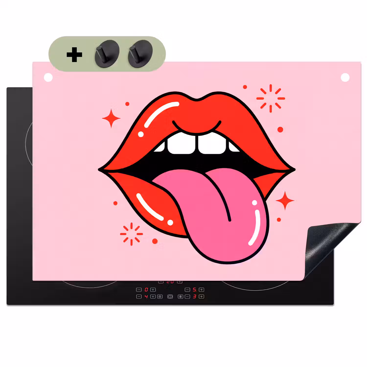 Lippen - Tong - Pop-art - Kleurrijk - Roze Inductie beschemer met haakjes klein -3d