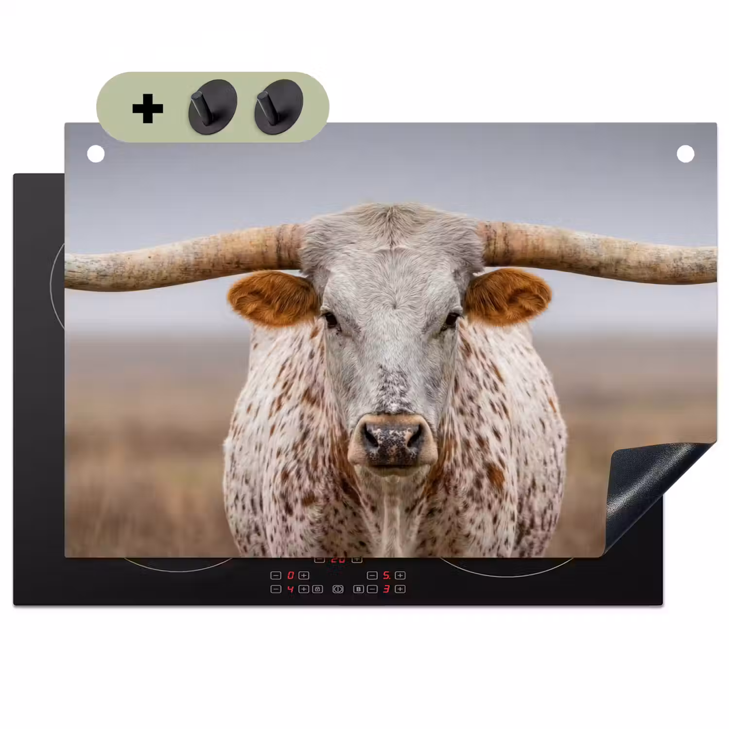 Longhorn - Grasveld - Dier Inductie beschemer met haakjes klein -3d