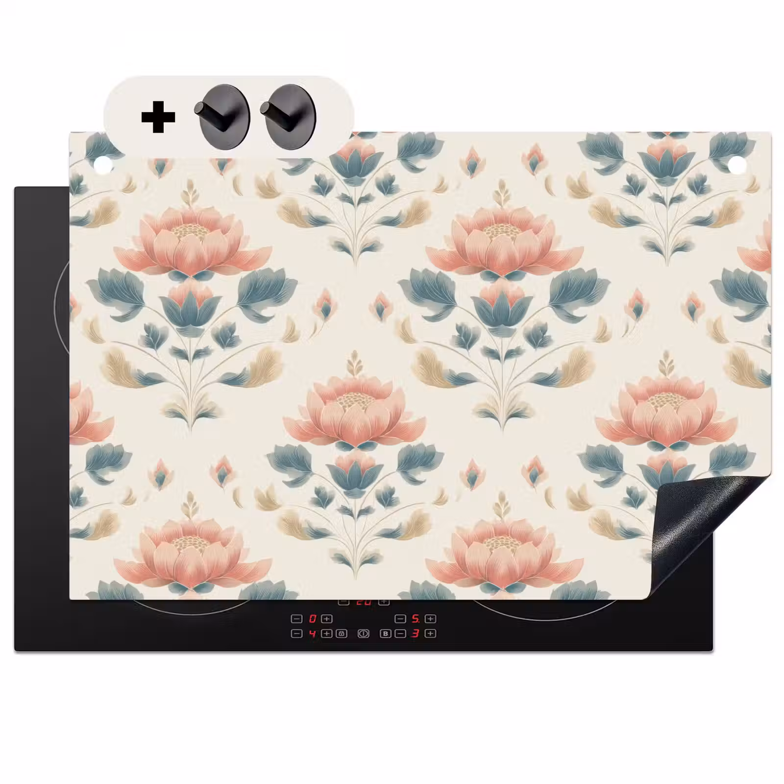 2-in-1 Herdabdeckplatte & Spritzschutz - Lotus - Blumen - Rosa - Lotus - Bloemen - Roze Inductie beschemer met haakjes klein 777