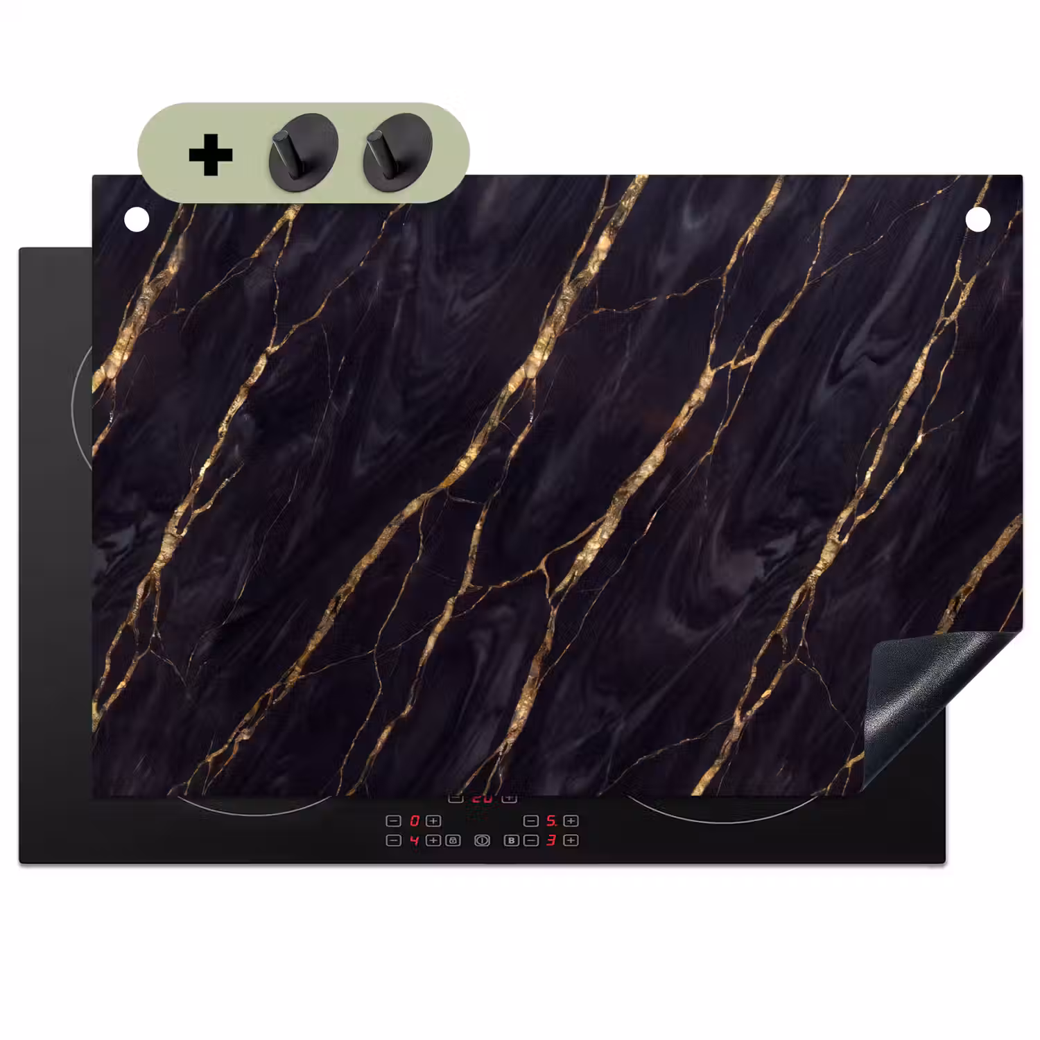Marmer - Gouden aders - Abstract - Zwart Inductie beschemer met haakjes klein -3d