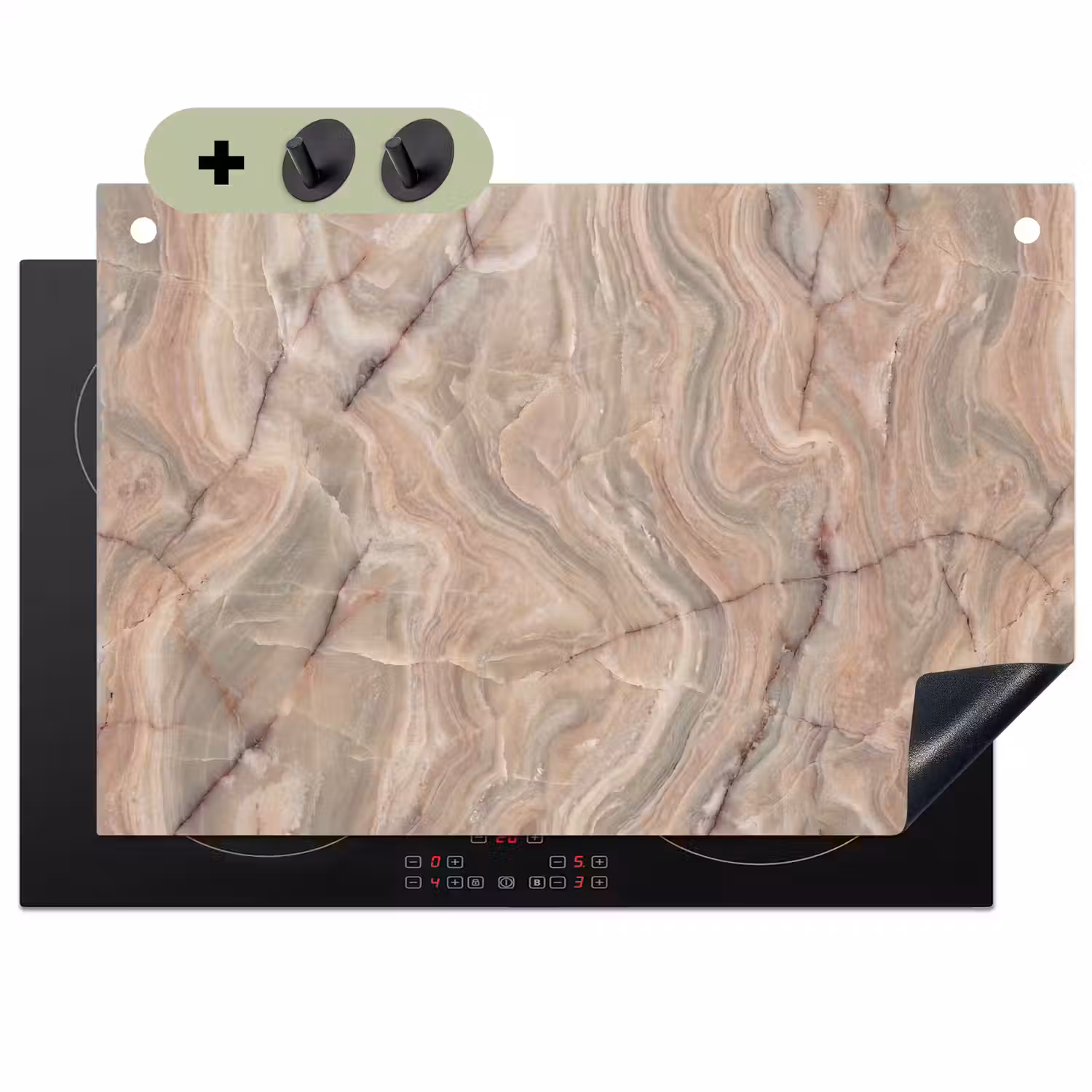 Marmer - Patroon - Abstract - Beige - Groen Inductie beschemer met haakjes klein -3d