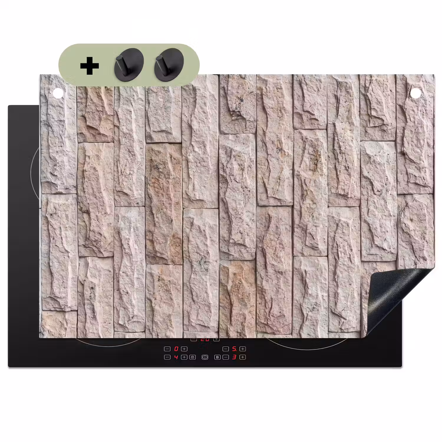 Muur - Steen - Ruw - Beige - Textuur Inductie beschemer met haakjes klein -3d