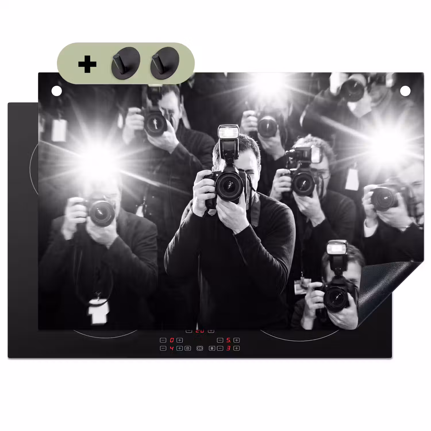 Mensen - Camera - Flitslicht - Zwart-wit - Media Inductie beschemer met haakjes klein -3d