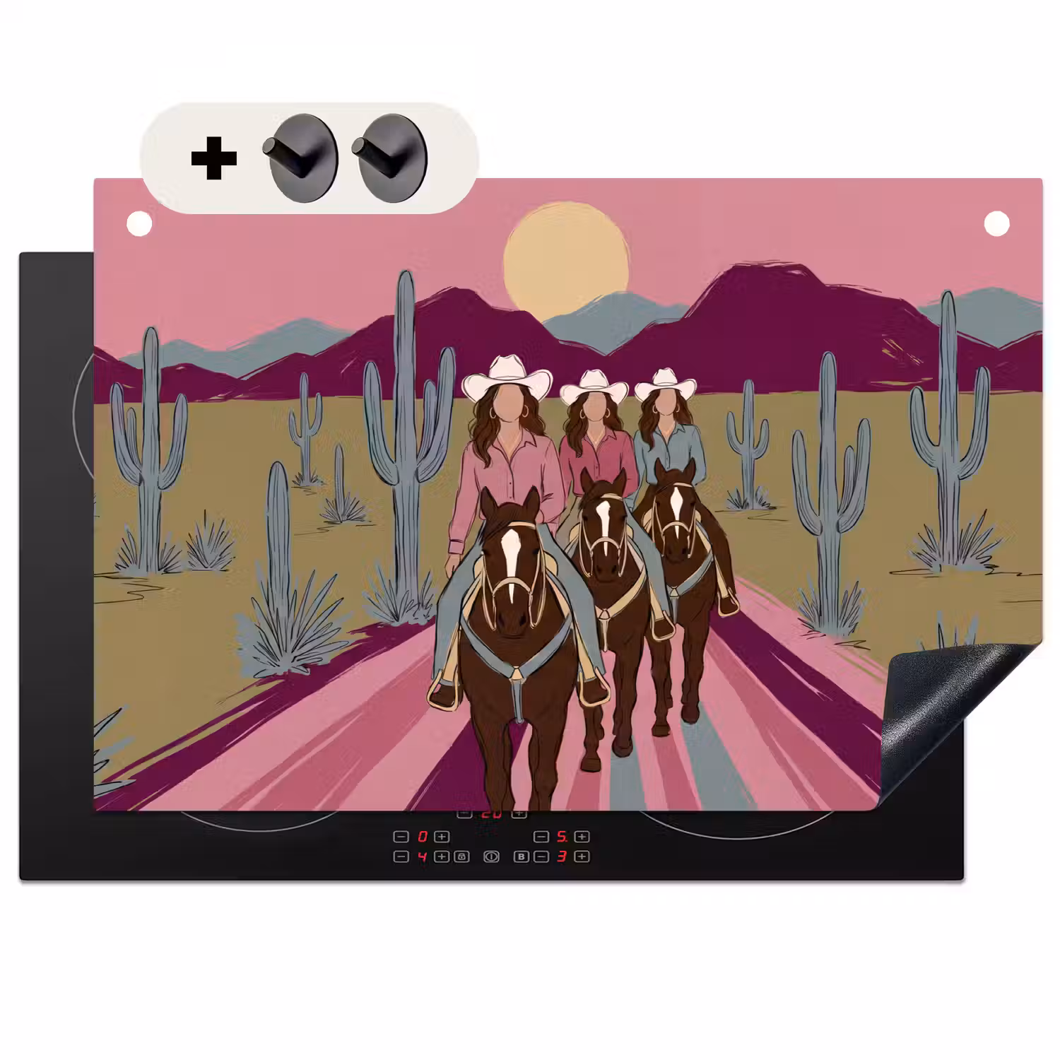Mensen - Paard - Woestijn - Abstract - Roze Inductie beschemer met haakjes klein -3d
