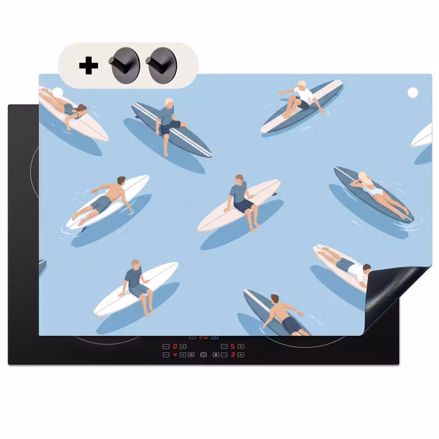 Mensen - Surfen - Water - Zomer - Illustratie Inductie beschemer met haakjes klein -3d