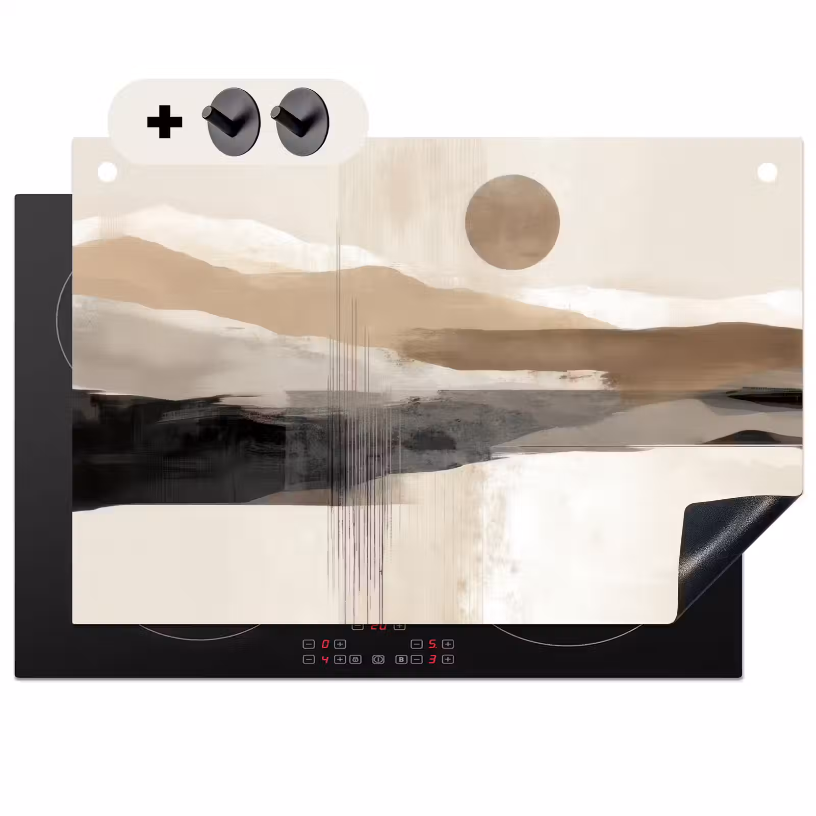 2-in-1 Herdabdeckplatte & Spritzschutz - Minimalistisch - Landschaft - Dimension - Minimalistisch - Landschap - Dimensie Inductie beschemer met haakjes klein
