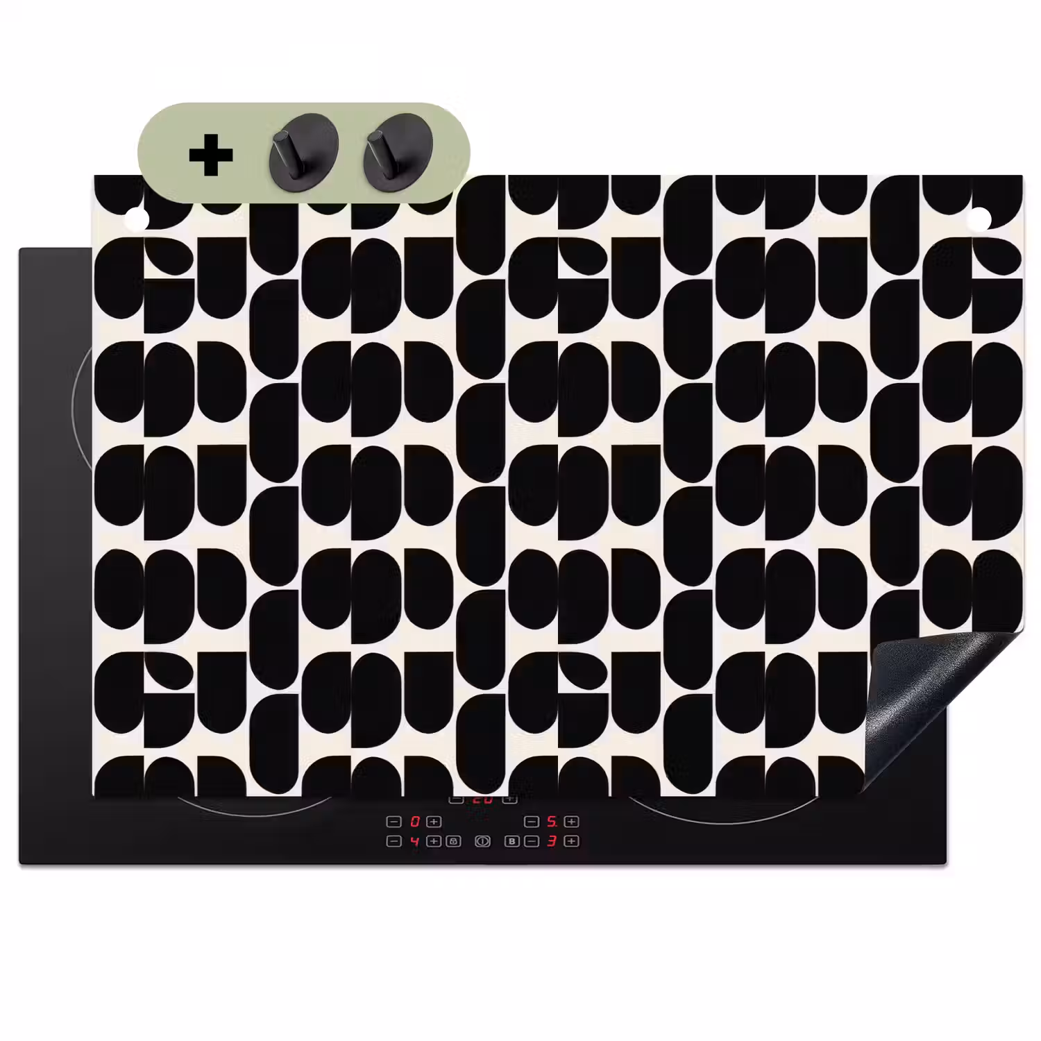Modern - Patroon - Zwart Inductie beschemer met haakjes klein 777 -3d