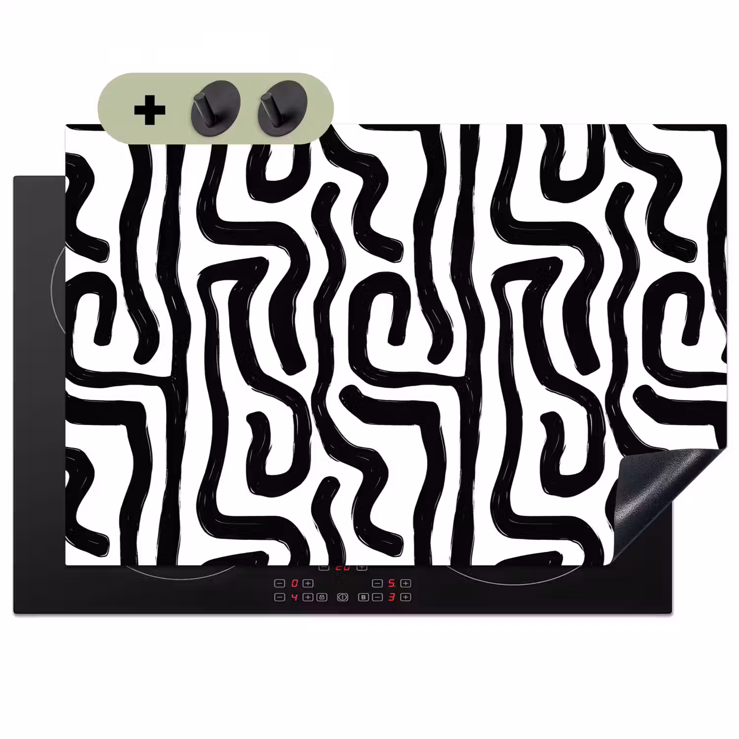 Modern - Lijnen - Zwart Inductie beschemer met haakjes klein 777 -3d